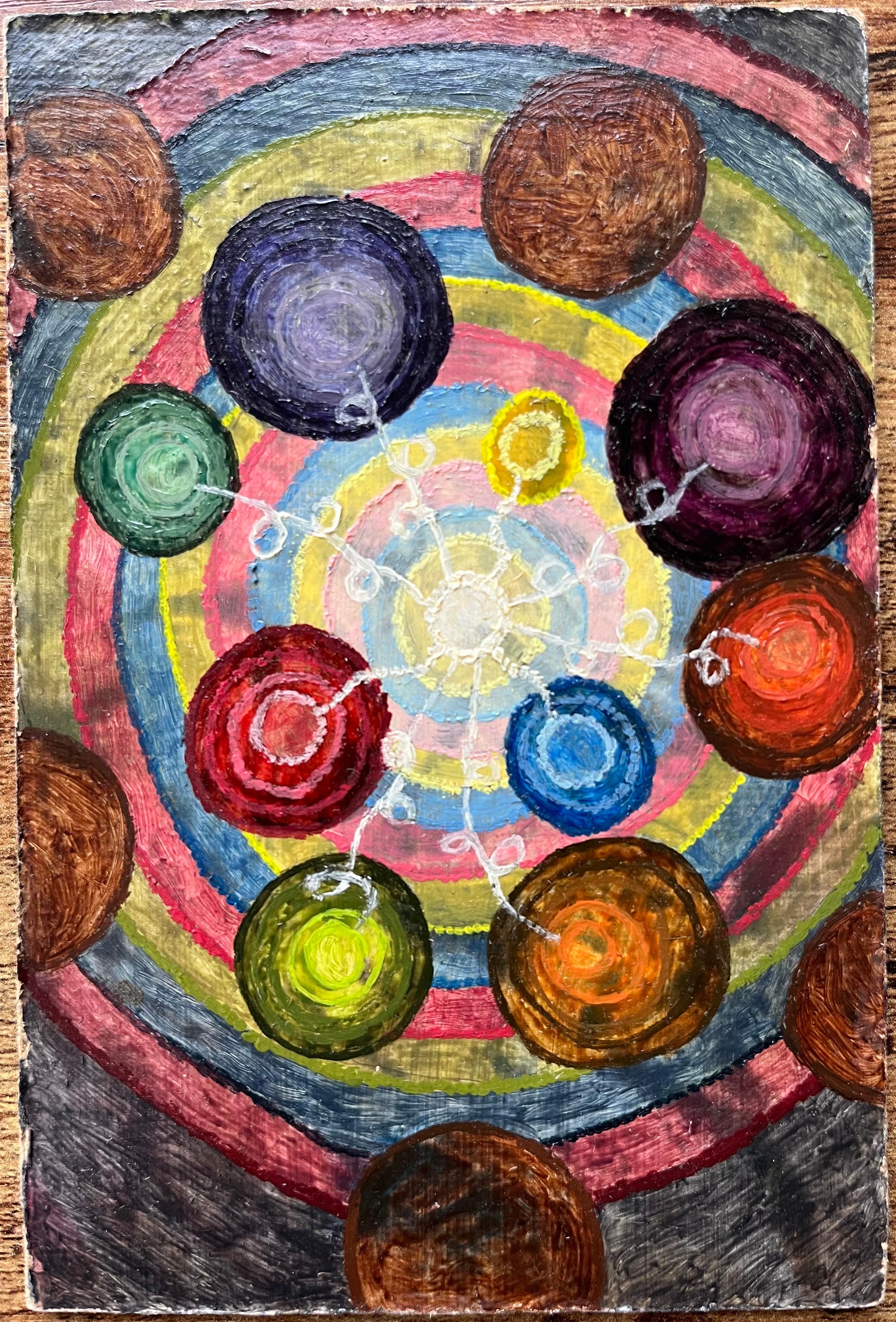 1960's British Surrealist Oil Painting - 'Adding Colour Numbers' Abstract Study - Brown Abstract Painting by Elvic Steele