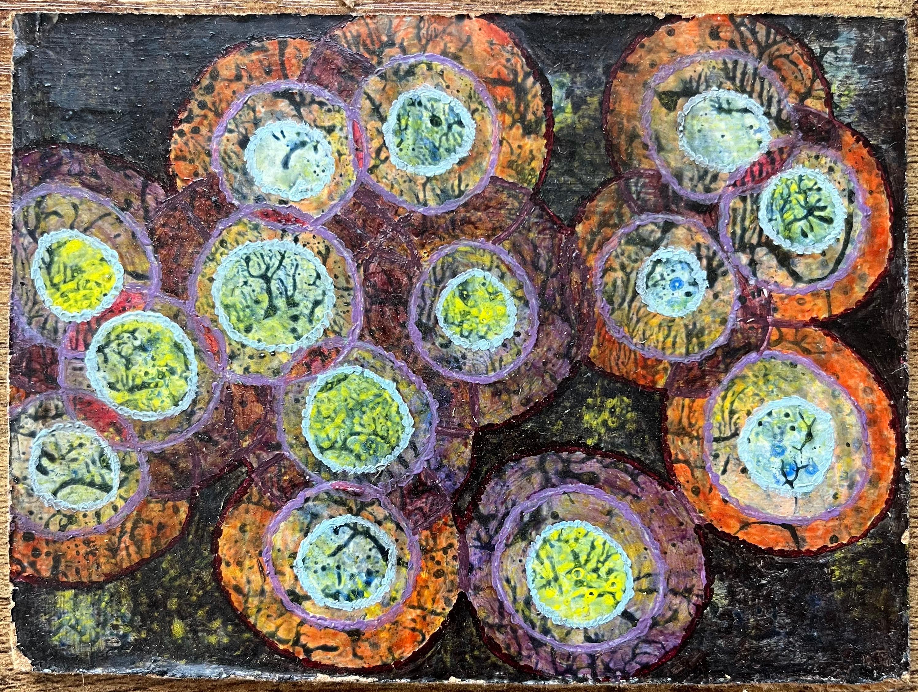Pittura ad olio surrealista britannica degli anni '60 - 'Beginnings' astratto - Painting di Elvic Steele