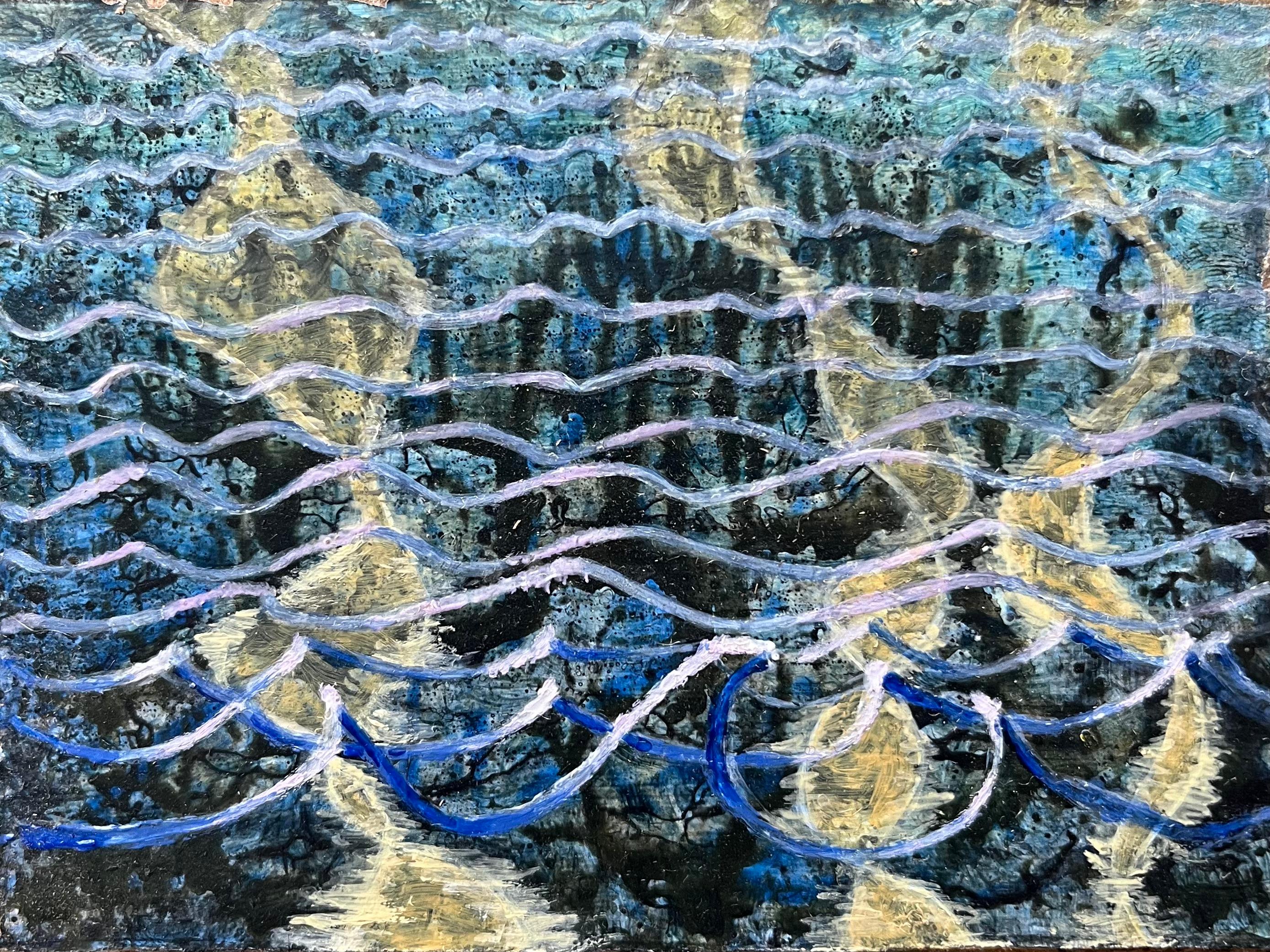 Abstract Painting de Elvic Steele - Pintura al óleo surrealista británica de los años 60 - "Bajo la superficie"