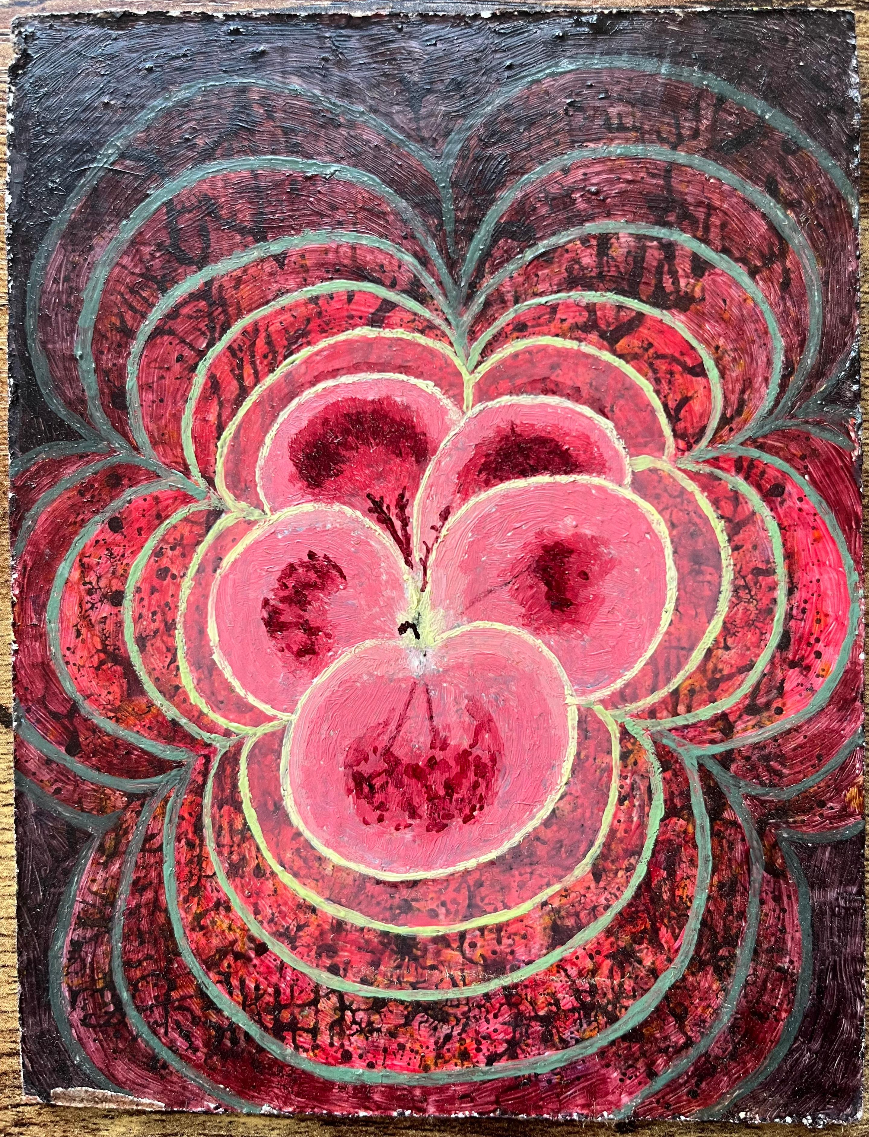 Pittura ad olio surrealista britannica degli anni '60 - Energia in fiore astratta - Painting di Elvic Steele