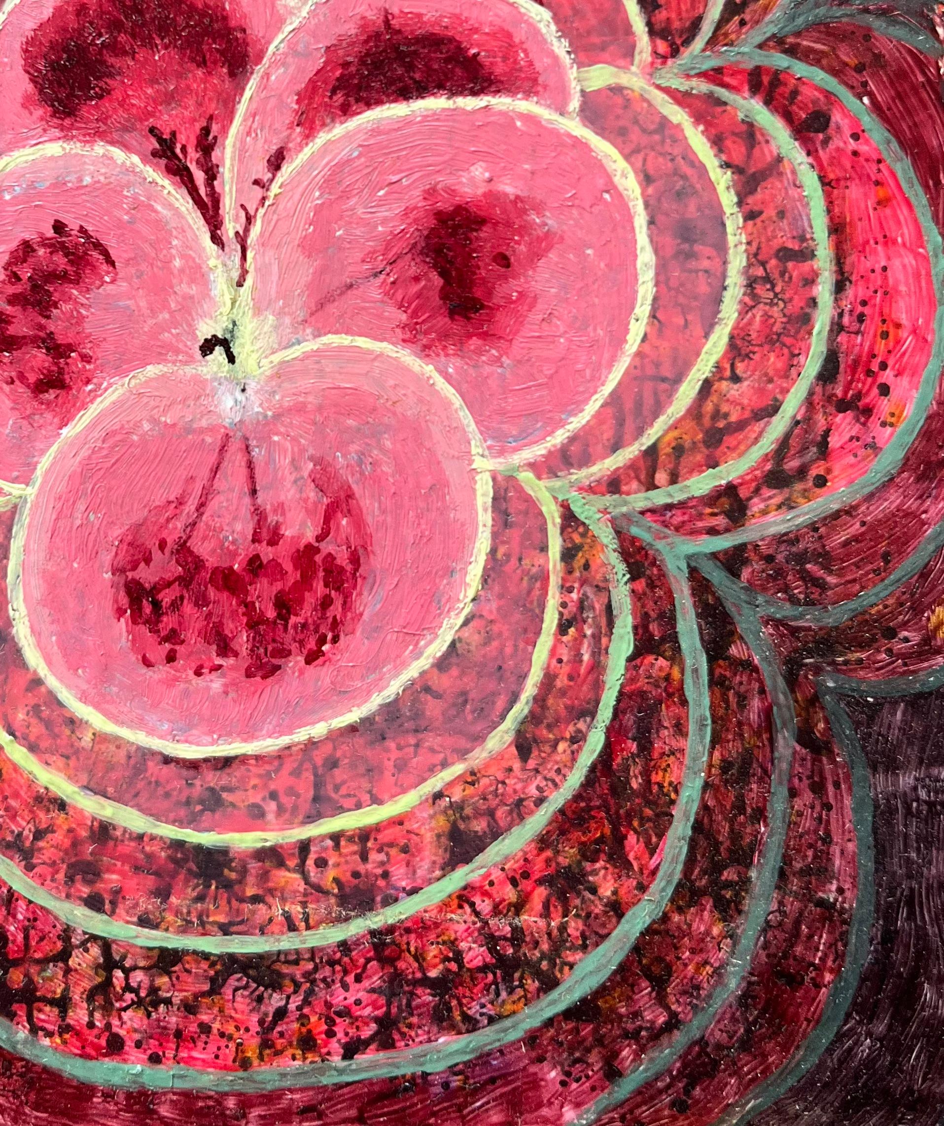 Pittura ad olio surrealista britannica degli anni '60 - Energia in fiore astratta - Painting Surrealismo di Elvic Steele