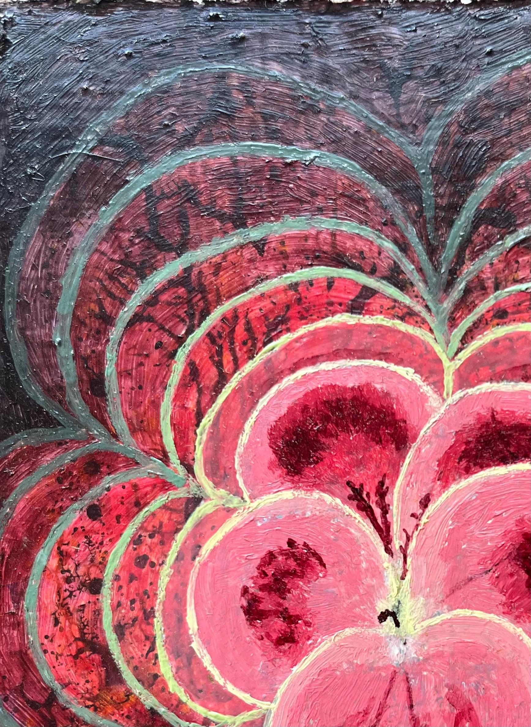Titolo: Pittura ad olio surrealista britannica degli anni '60 - Energia in fiore astratta
Artista: Elvic Steele
Mezzo: Olio su tavola, senza cornice
Dimensioni: 6 altezza x 4,5 larghezza
Condizioni: Buono 
Provenienza: tutti i quadri che abbiamo di
