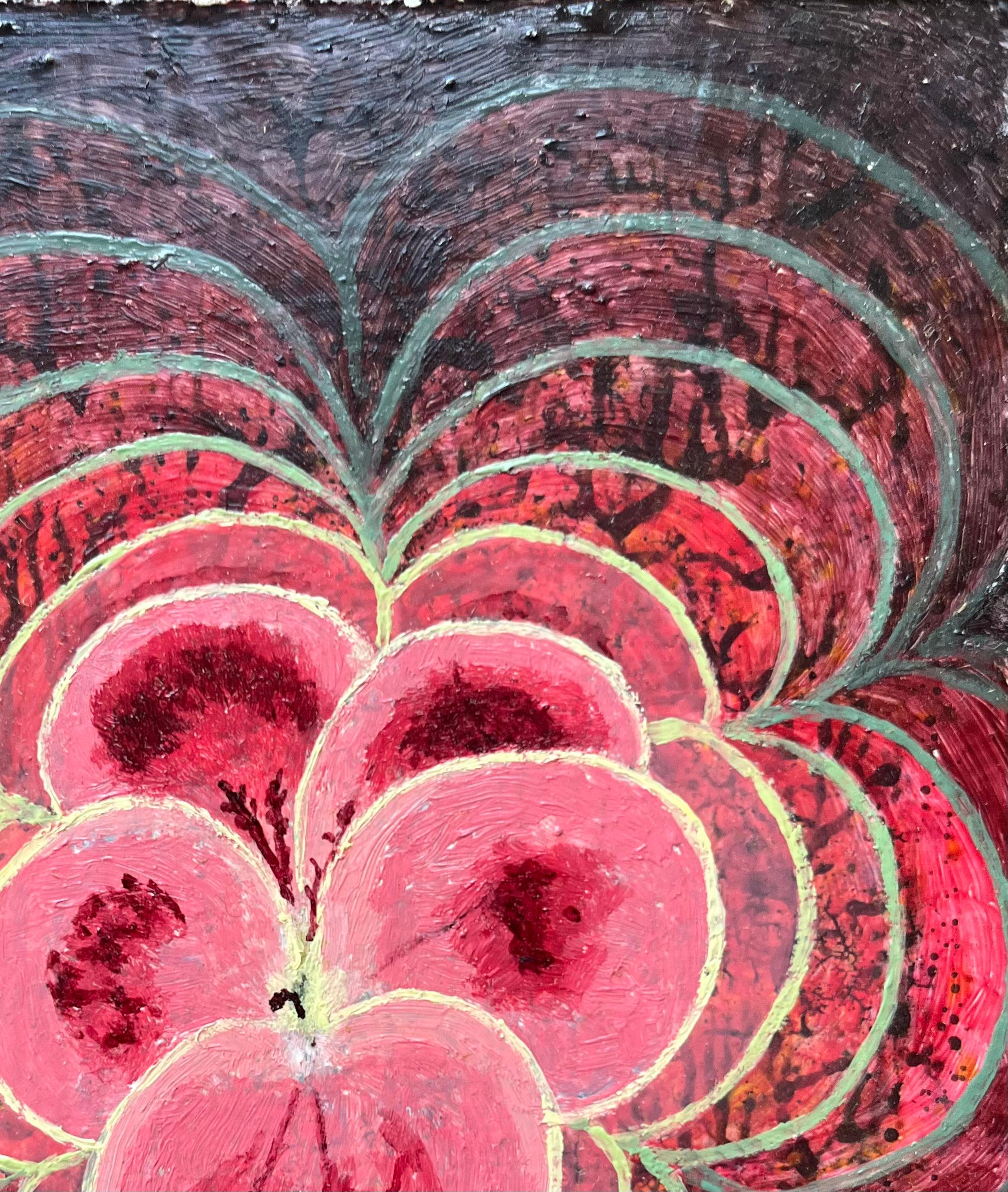 Pittura ad olio surrealista britannica degli anni '60 - Energia in fiore astratta in vendita 1