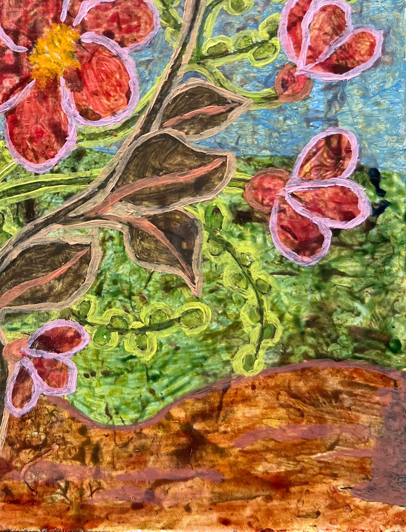 Pittura ad olio surrealista britannica degli anni '60 - Fiori selvatici in fiore in primavera Astratto - Painting Surrealismo di Elvic Steele