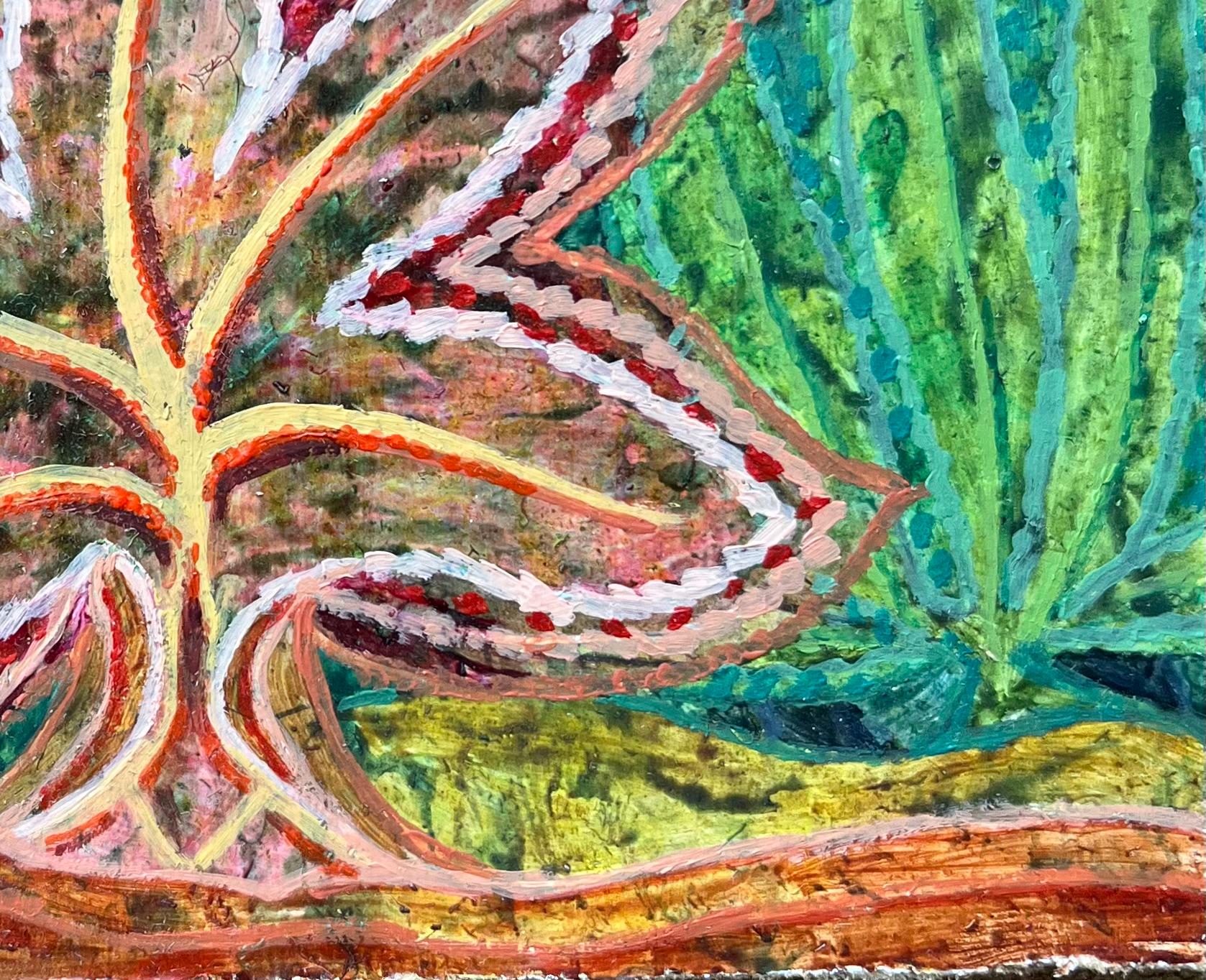 Pittura a olio surrealista britannica degli anni '60 - Fogliame in fiore e radici di terra - Painting Surrealismo di Elvic Steele