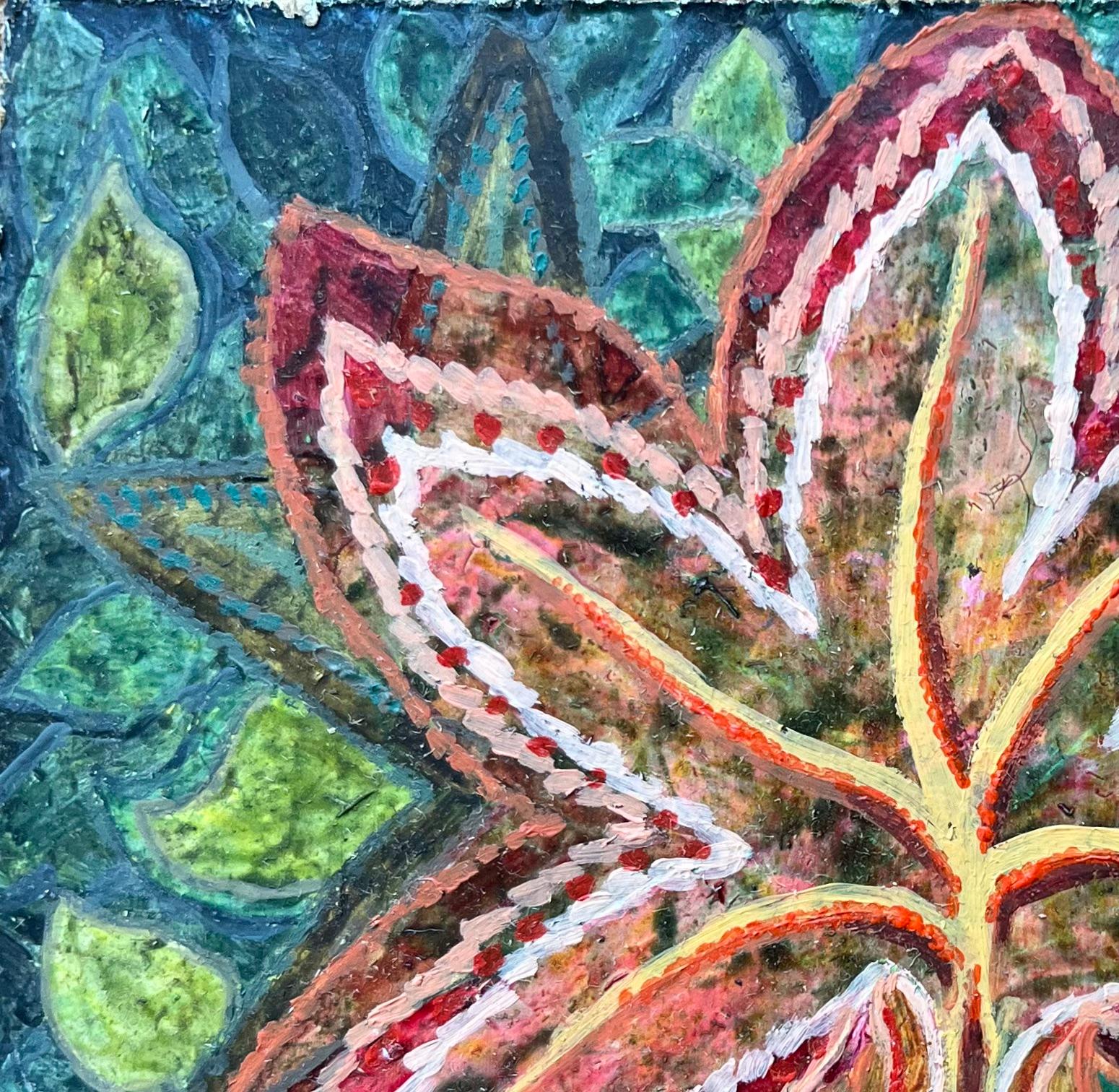 Pittura a olio surrealista britannica degli anni '60 - Fogliame in fiore e radici di terra in vendita 1