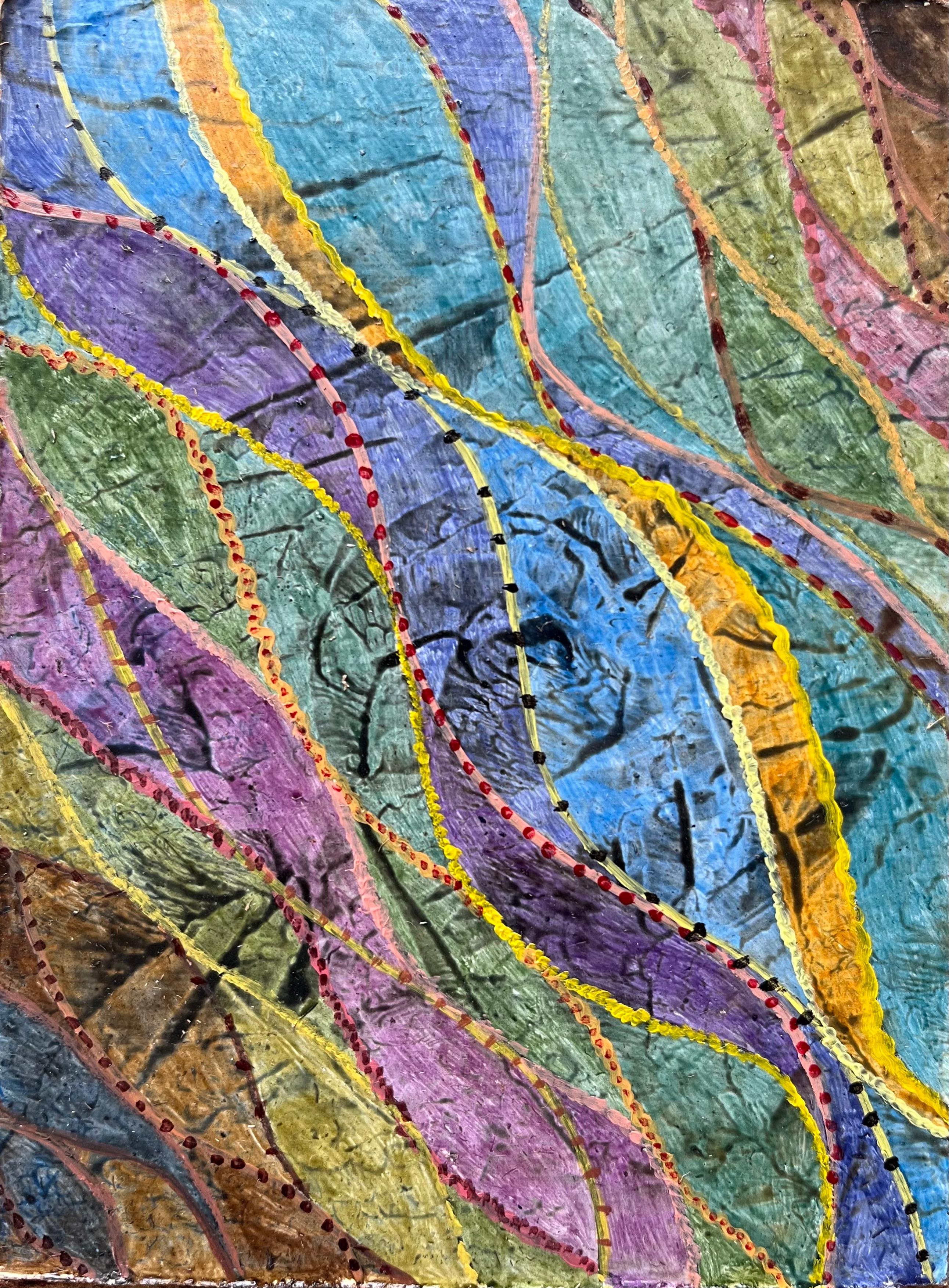 Abstract Painting Elvic Steele - Peinture à l'huile surréaliste britannique des années 1960 - « Cooperation »