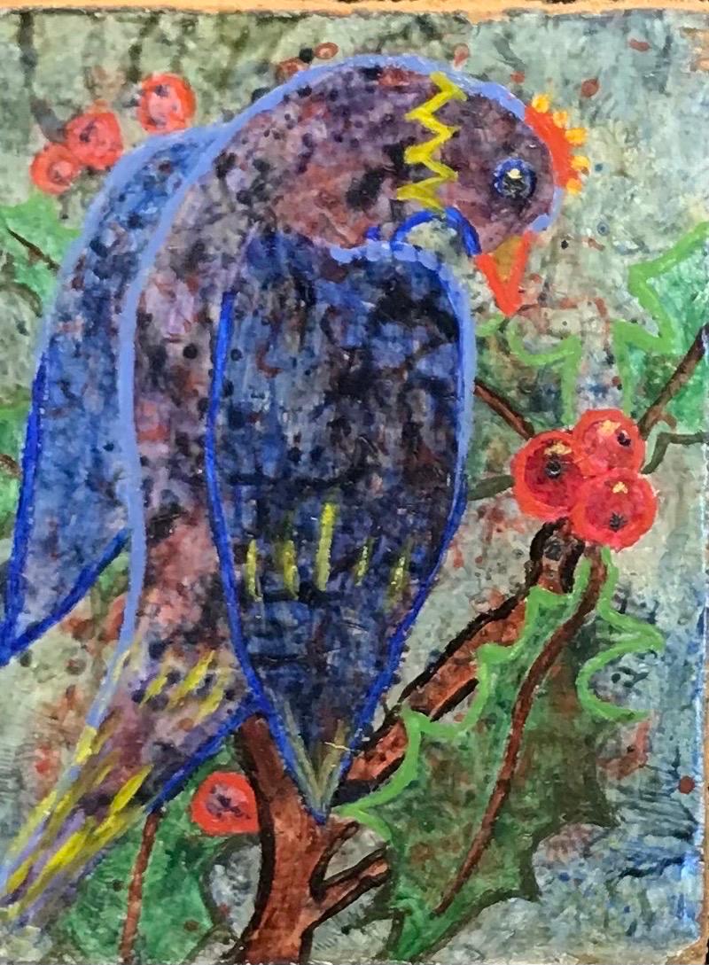 Peinture à l'huile surréaliste britannique des années 1960 - Oiseau abstrait coloré et fantastique - Surréalisme Painting par Elvic Steele