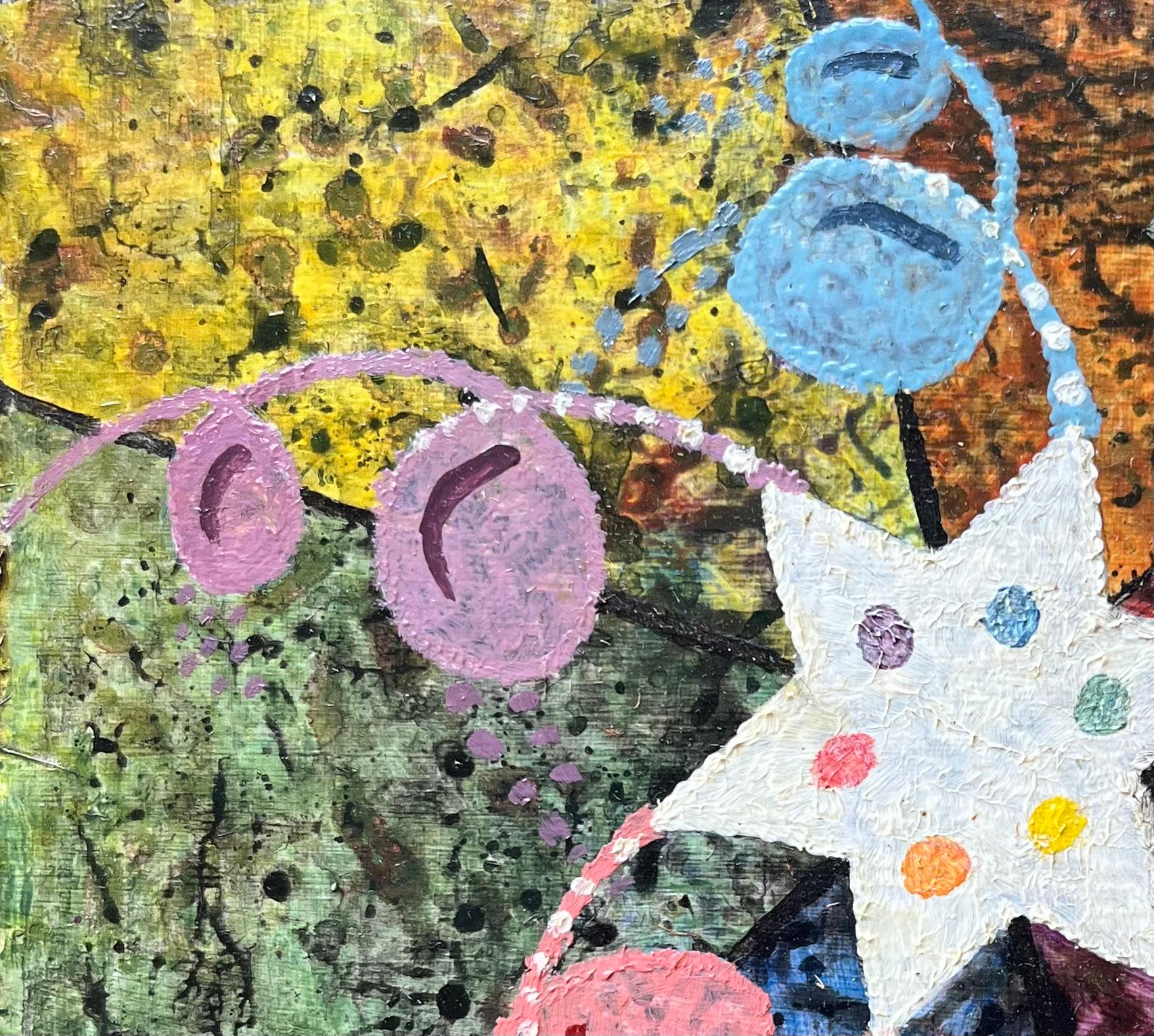 Titel: Britisches surrealistisches Ölgemälde aus den 1960er Jahren - 'Colour Energies' Abstrakt
Künstler: Elvic Steele
Medium: Öl auf Karton, ungerahmt
Größe: 4,5 Höhe x 6 Breite
Zustand: Gut 
Provenienz: Alle Gemälde, die wir von diesem Künstler