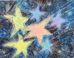 1960's British Surrealist Oil Painting - Colourful Shooting Stars