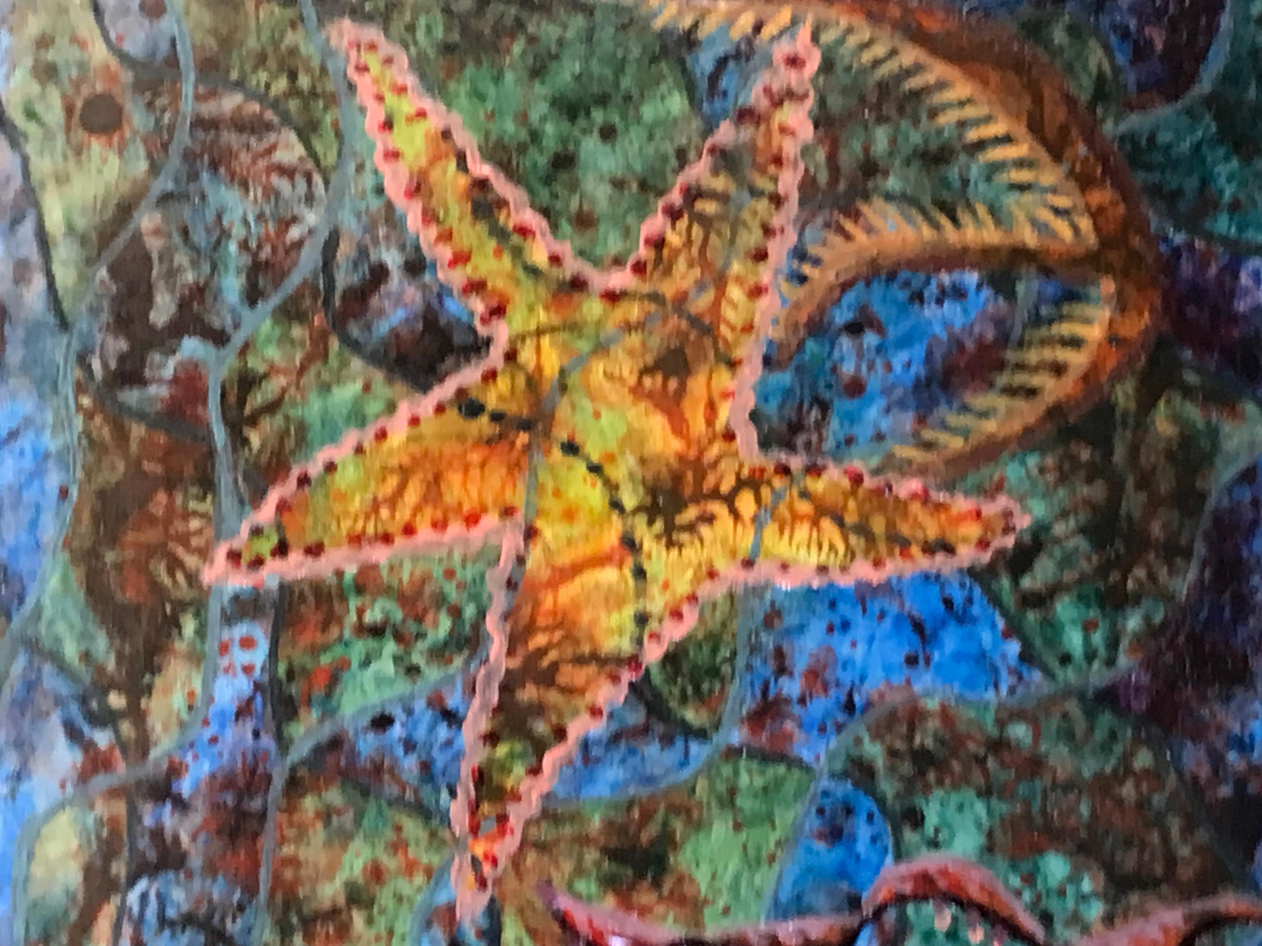 1960's British Surrealist Oil Painting -Colourful Under The Sea Abstract - Gray Abstract Painting by Elvic Steele