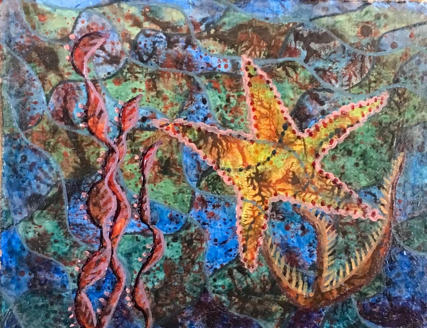 Elvic Steele Abstract Painting - 1960's British Surrealist Oil Painting -Colourful Under The Sea Abstract