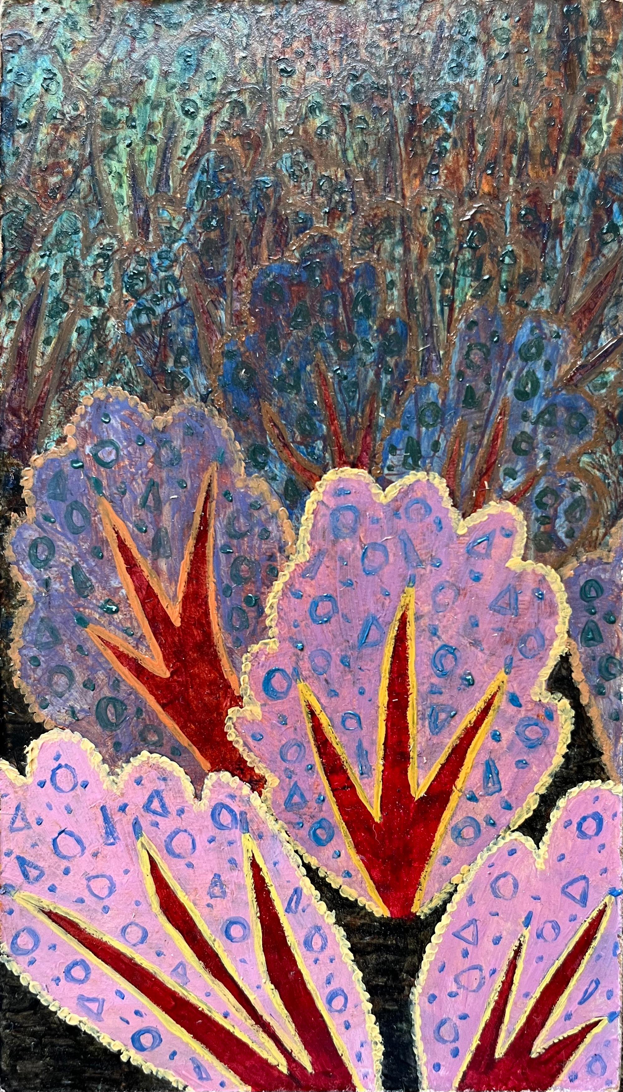 Abstract Painting di Elvic Steele - Pittura ad olio surrealista britannica degli anni '60 - "Adulazione della folla