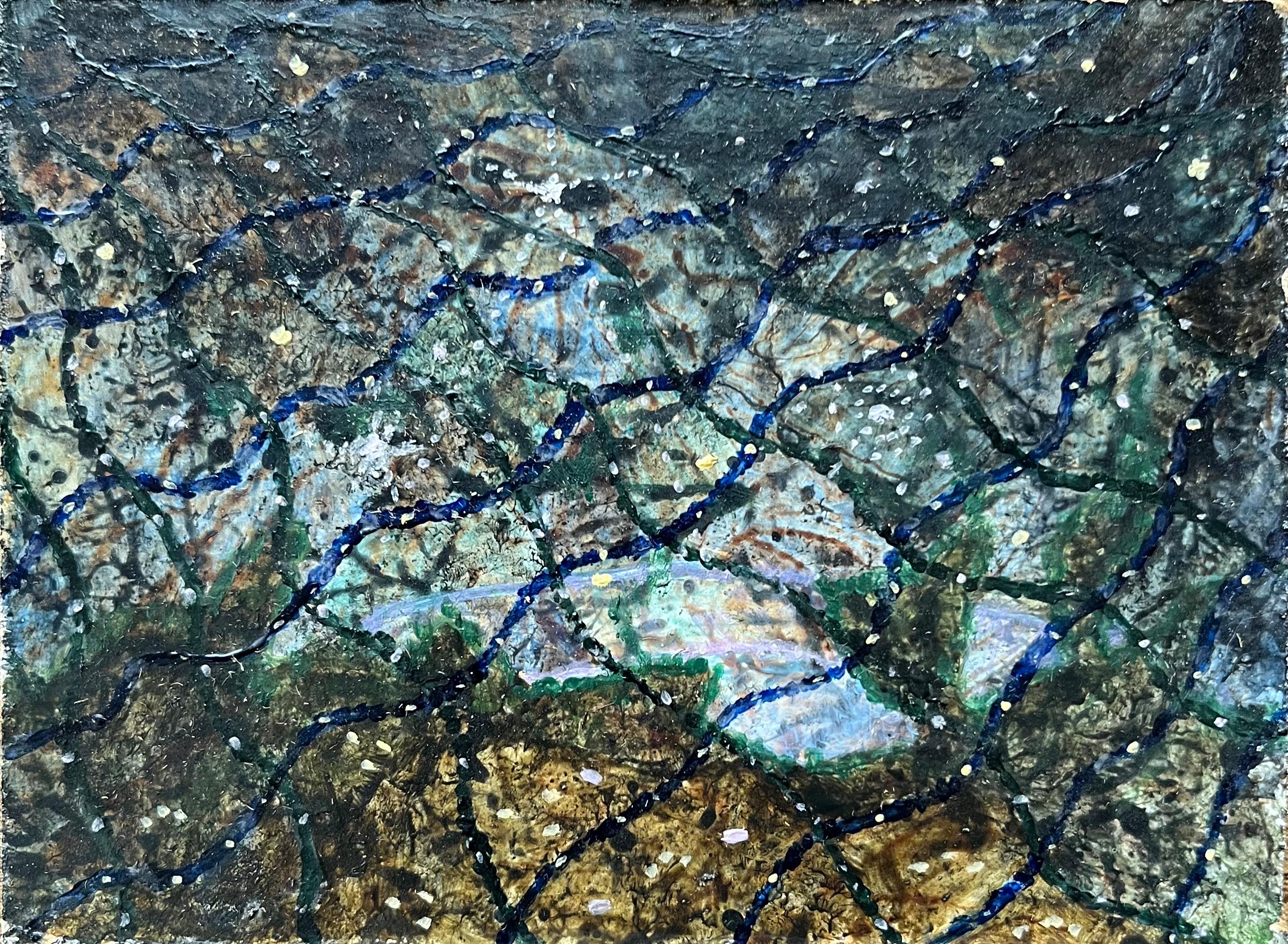 Abstract Painting di Elvic Steele - Pittura ad olio surrealista britannica degli anni '60 - "L'oscurità scende" Astratto
