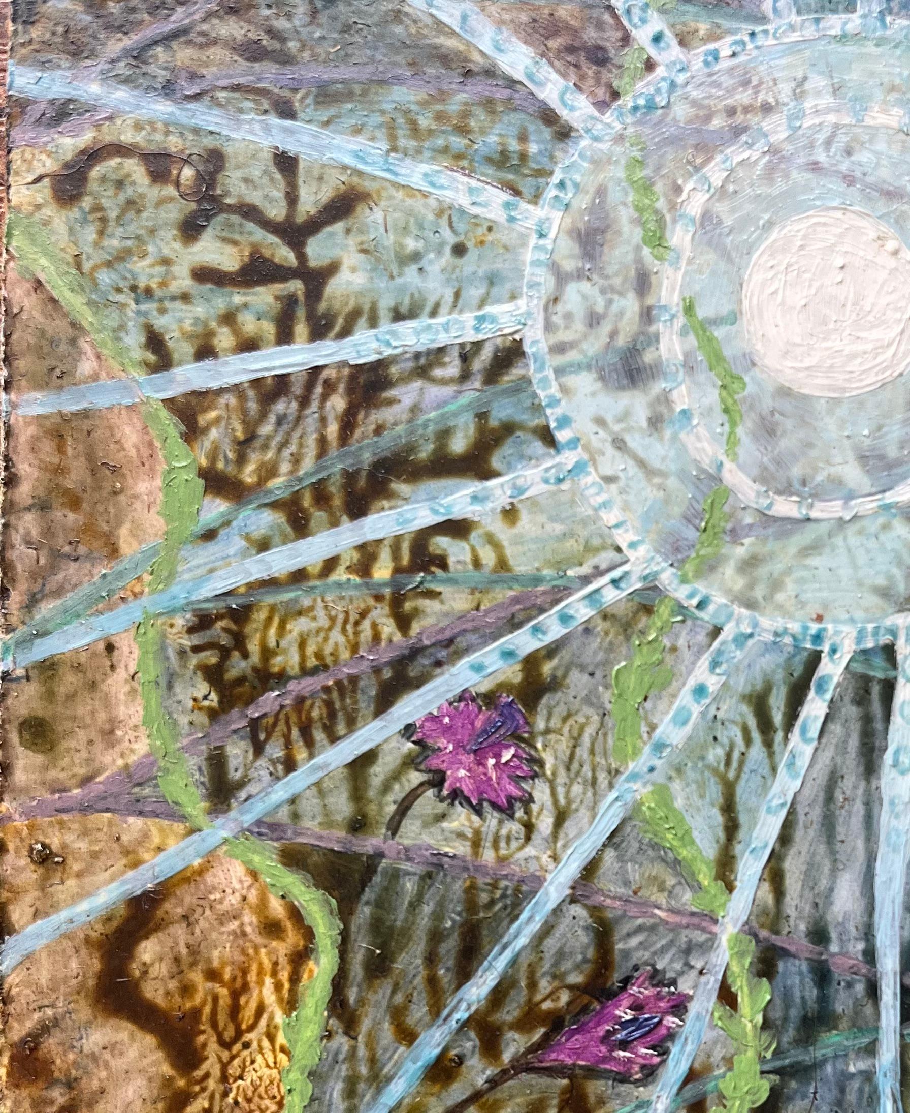 Pittura a olio surrealista britannica degli anni '60 - 'Sogni sotto la luna' Astratto - Abstract Painting Grigio di Elvic Steele