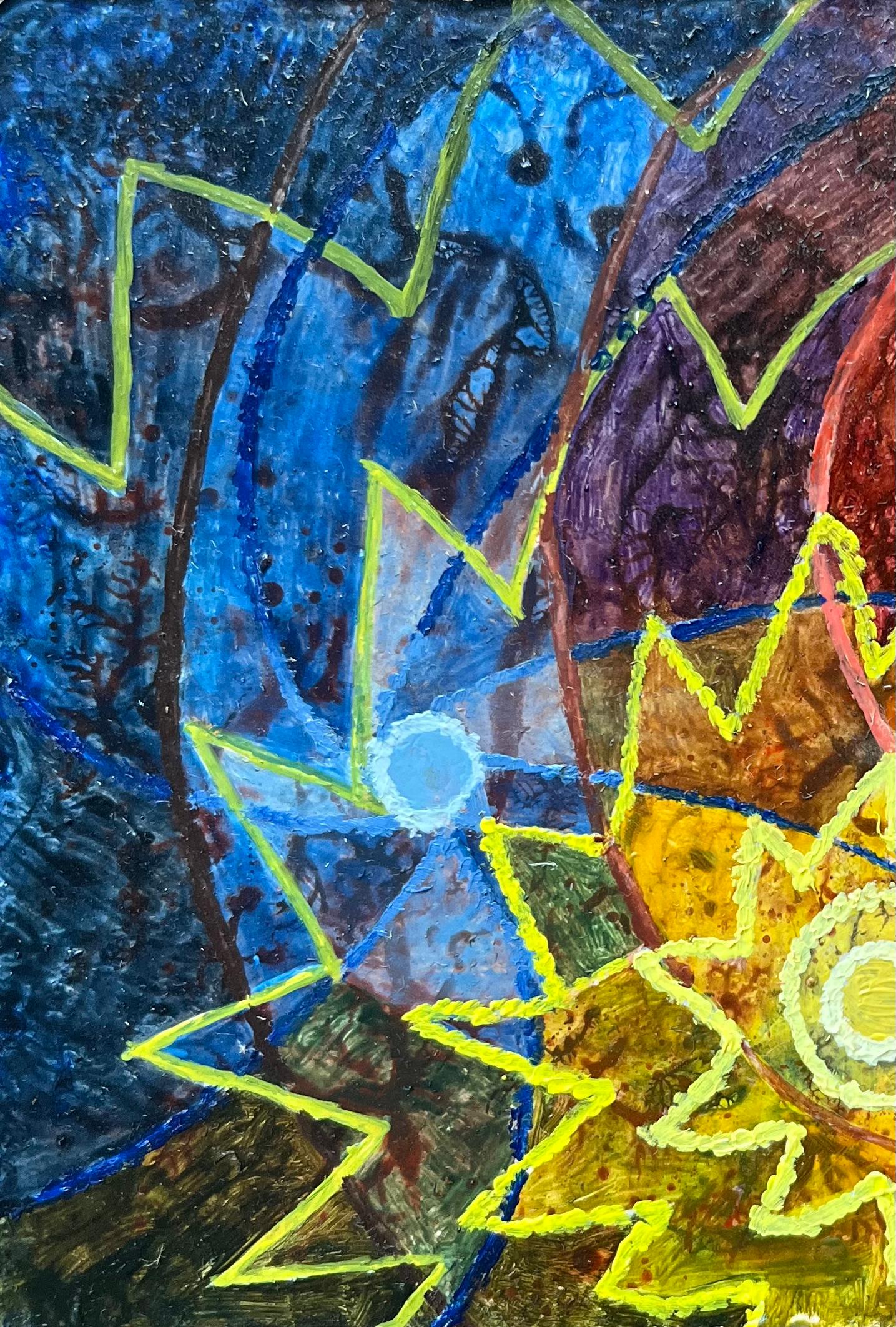 Pittura ad olio surrealista britannica degli anni '60 - Cerchi di energia dinamica - Painting Surrealismo di Elvic Steele