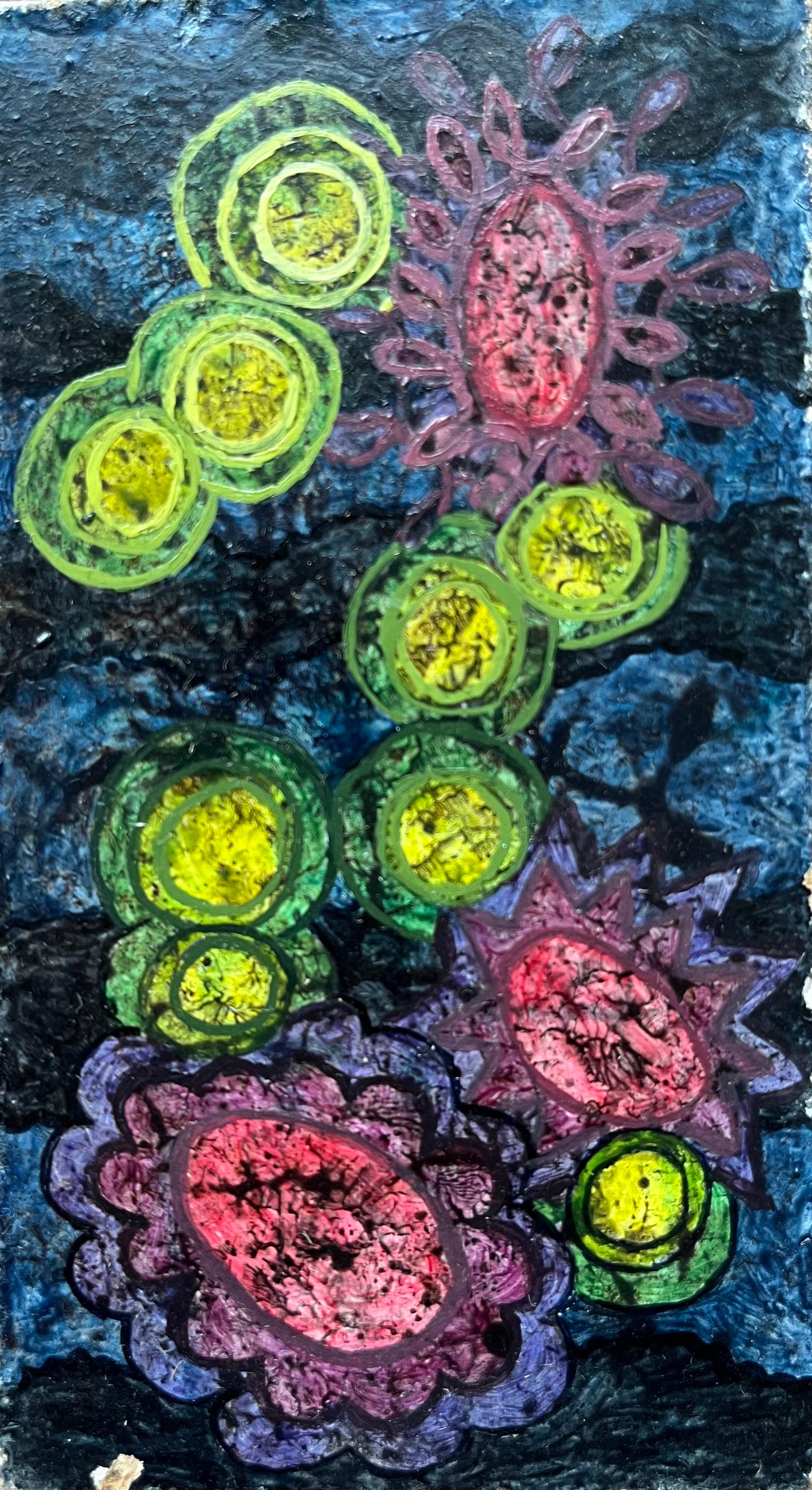 Abstract Painting di Elvic Steele - Pittura ad olio surrealista britannica degli anni '60 - "Organismi in evoluzione