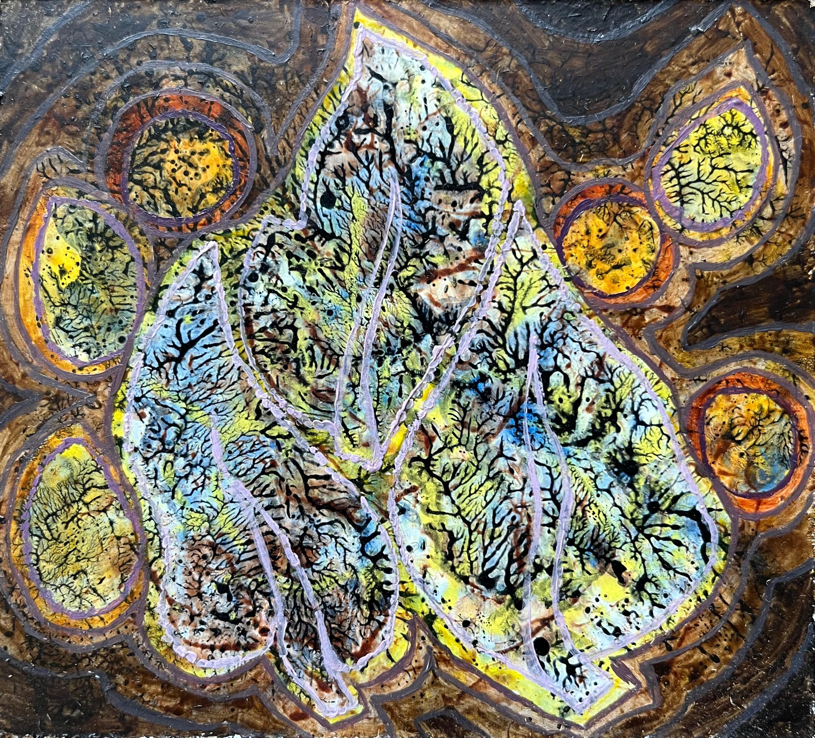 Abstract Painting di Elvic Steele - Pittura ad olio surrealista britannica degli anni '60 - "Forme vegetali in evoluzione