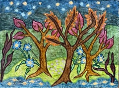 1960's British Surrealist Oil Painting - "Fairies Dancing Lawn"