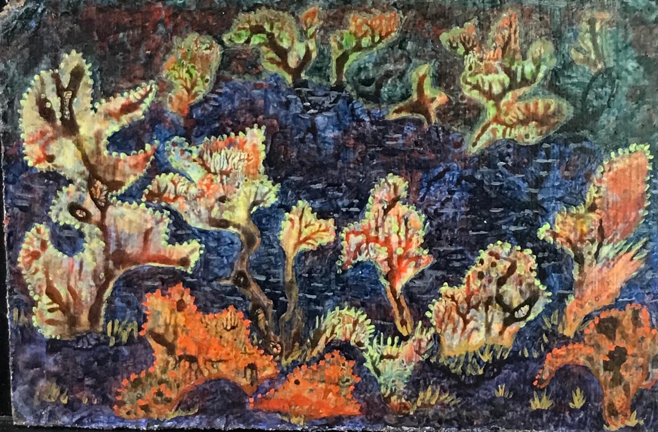 Elvic Steele Abstract Painting - 1960's British Surrealist Oil Painting - 'Fairy Pool' Fantasy Abstract