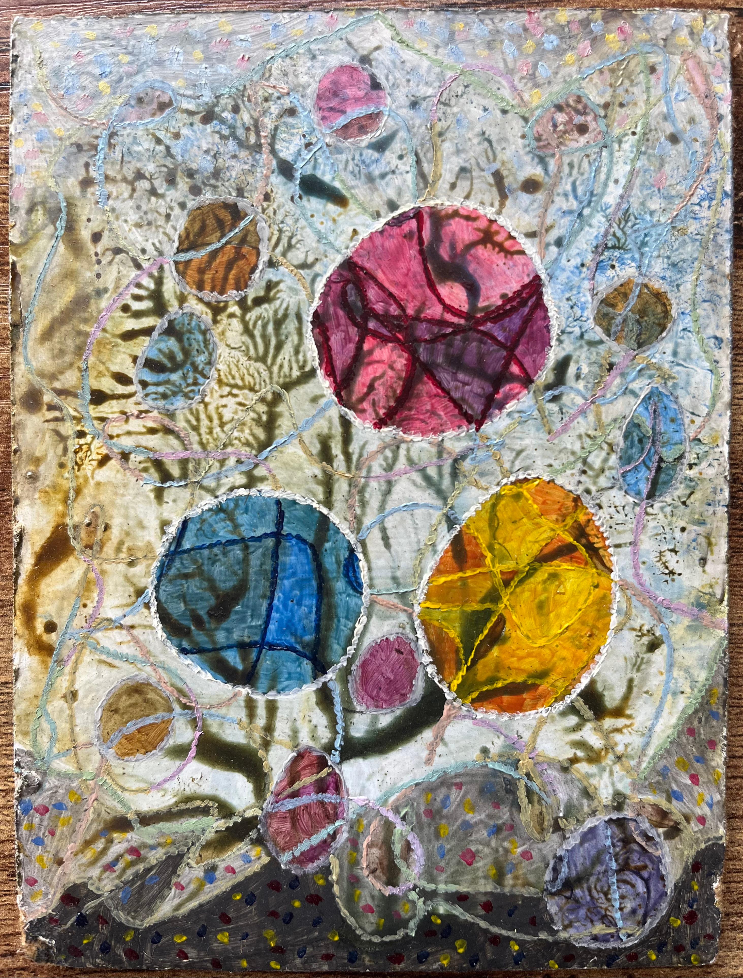 Peinture à l'huile surréaliste britannique des années 1960 - « Festival Time » abstrait - Painting de Elvic Steele