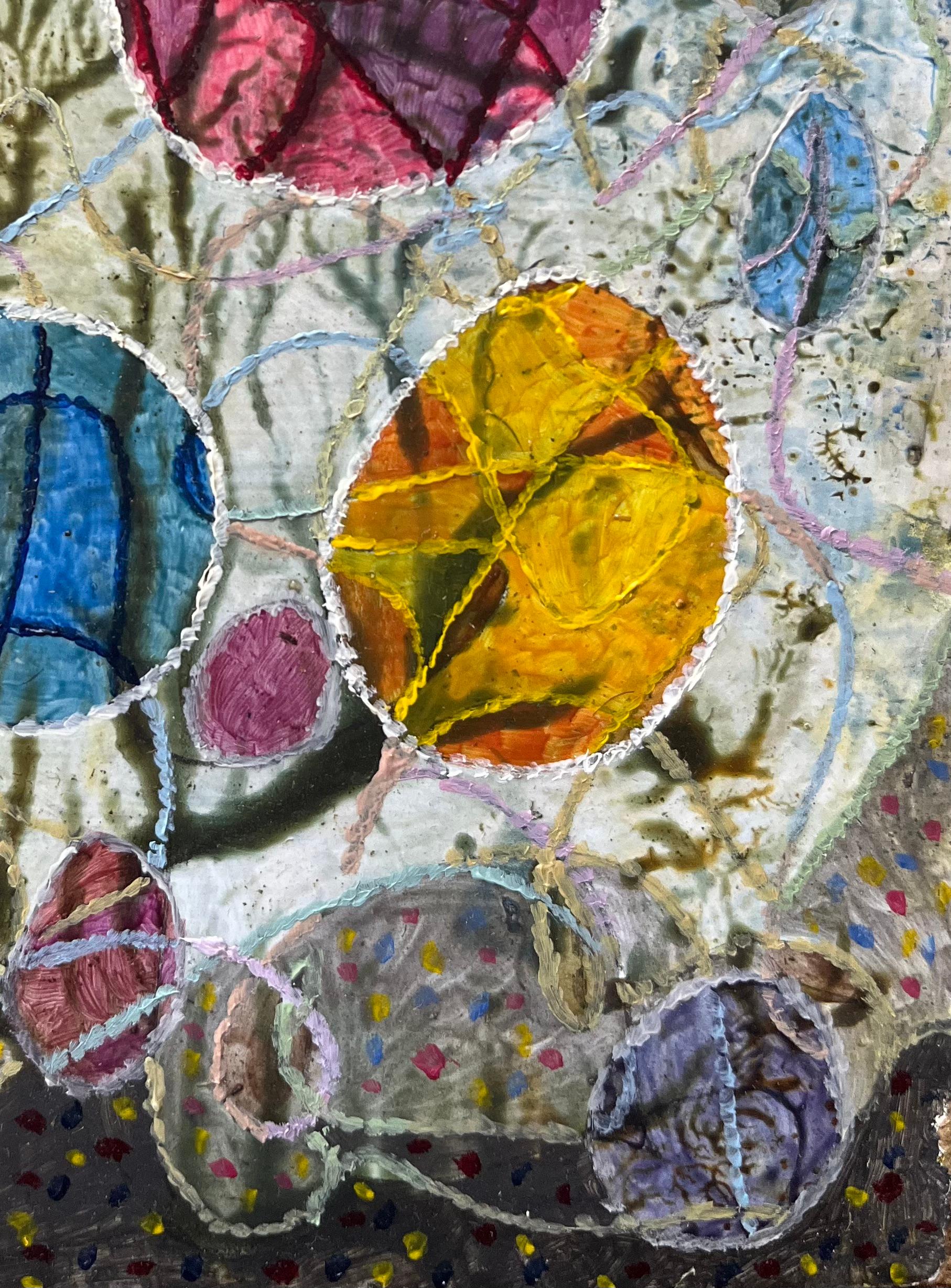Peinture à l'huile surréaliste britannique des années 1960 - « Festival Time » abstrait - Surréalisme Painting par Elvic Steele