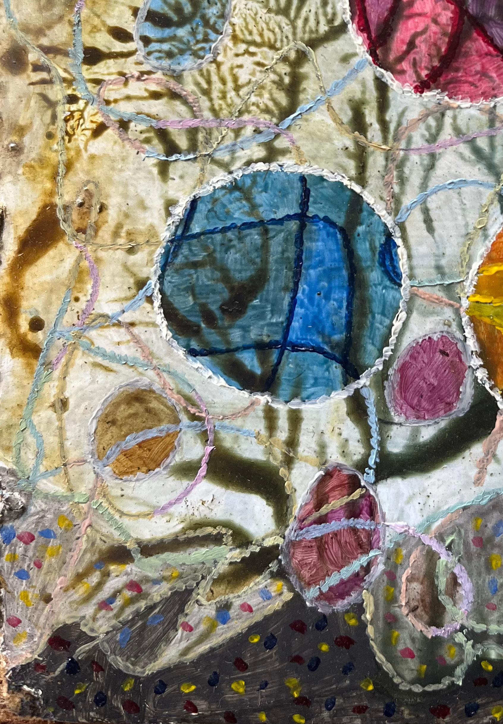 Peinture à l'huile surréaliste britannique des années 1960 - « Festival Time » abstrait - Marron Abstract Painting par Elvic Steele