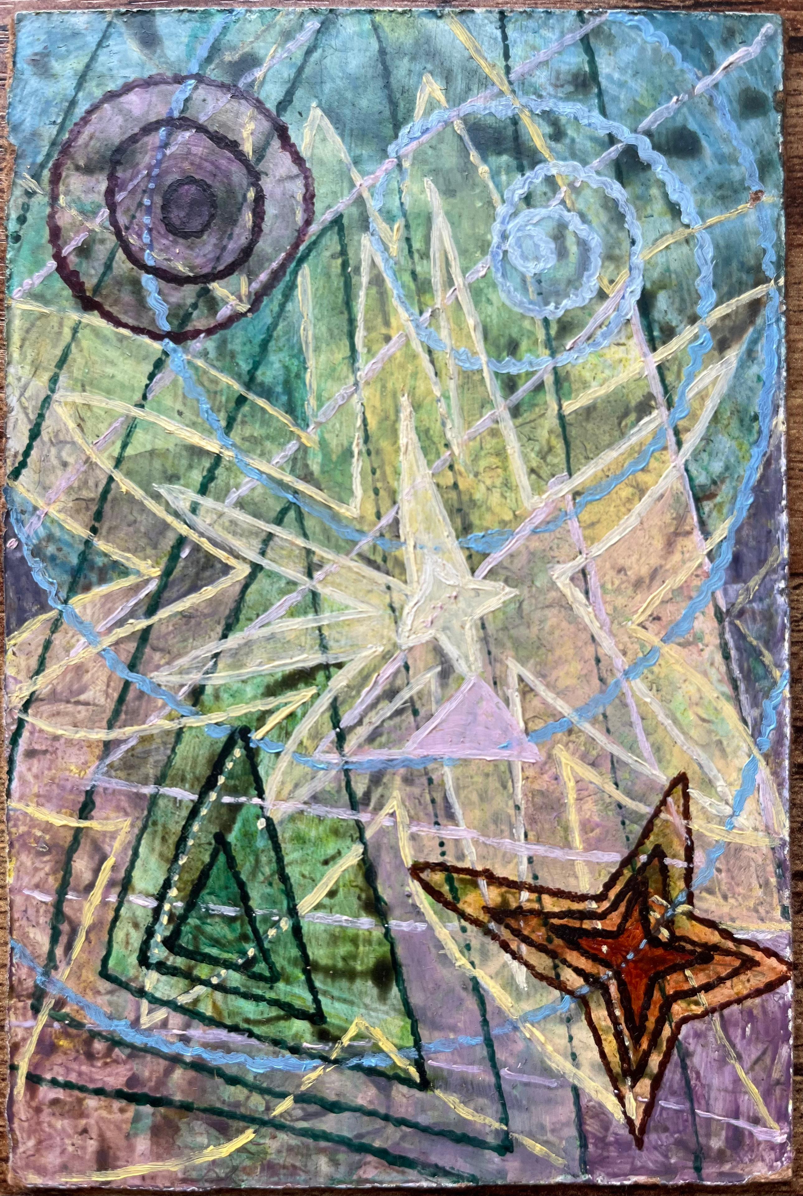 Pintura al óleo surrealista británica de los años 60 - 'Finito + Infinito: Abstracción geométrica - Painting de Elvic Steele