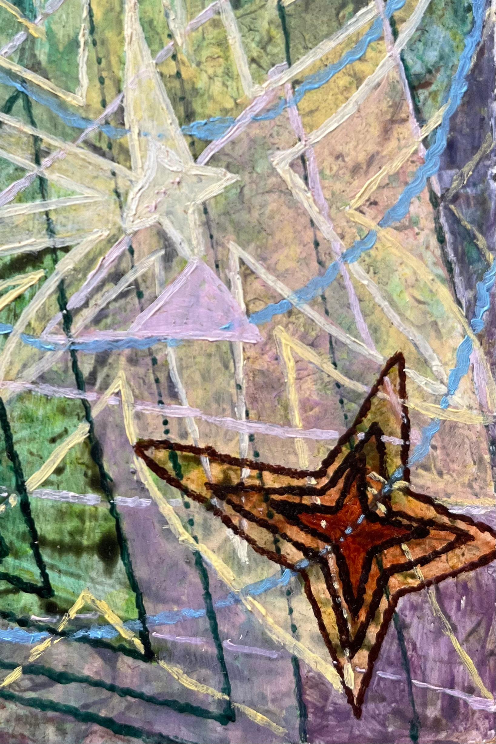 Pintura al óleo surrealista británica de los años 60 - 'Finito + Infinito: Abstracción geométrica - Painting Surrealista de Elvic Steele