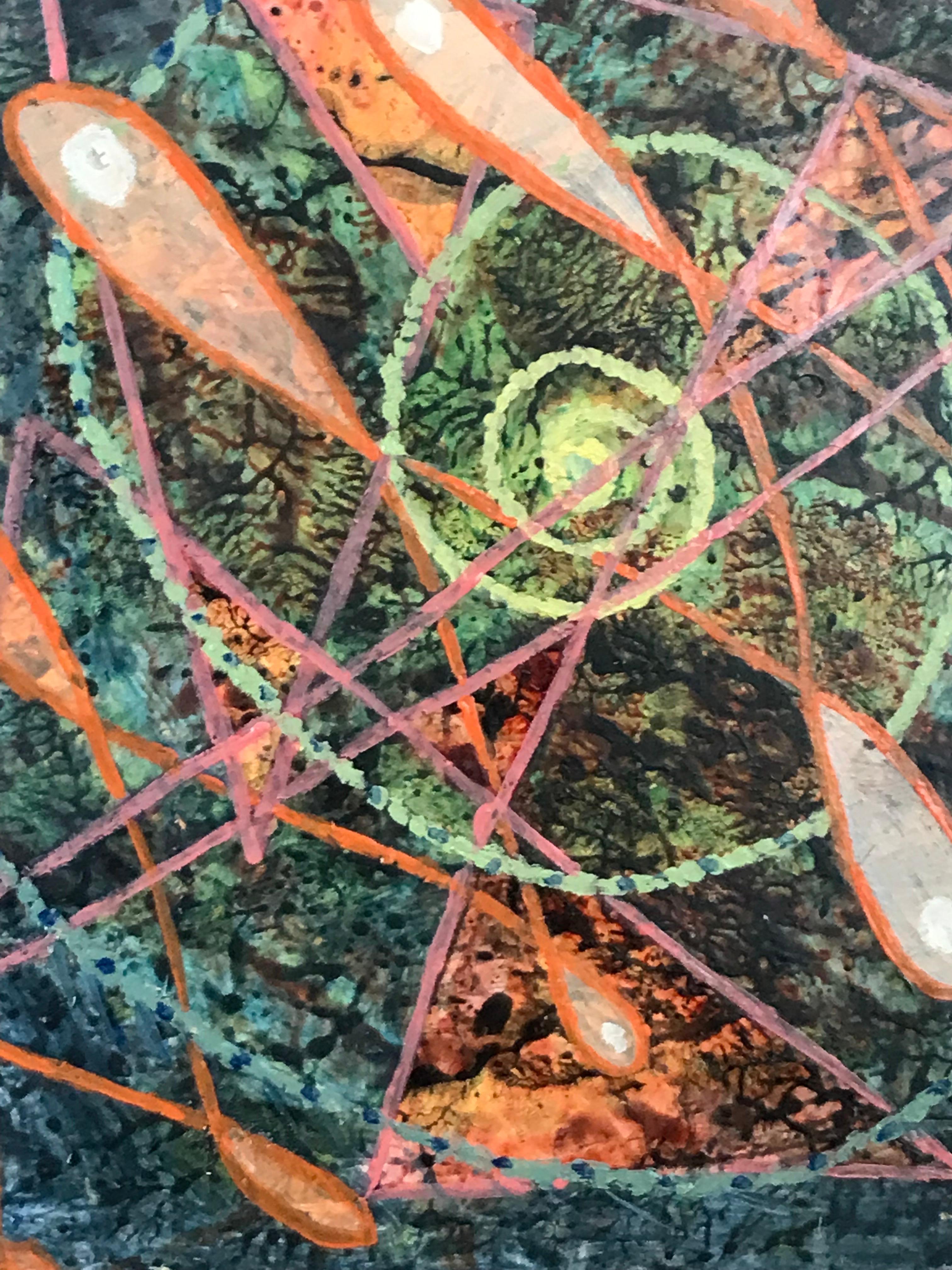 Pittura ad olio surrealista britannica degli anni '60 - 'Pesce alla scoperta' Astratto - Painting Surrealismo di Elvic Steele