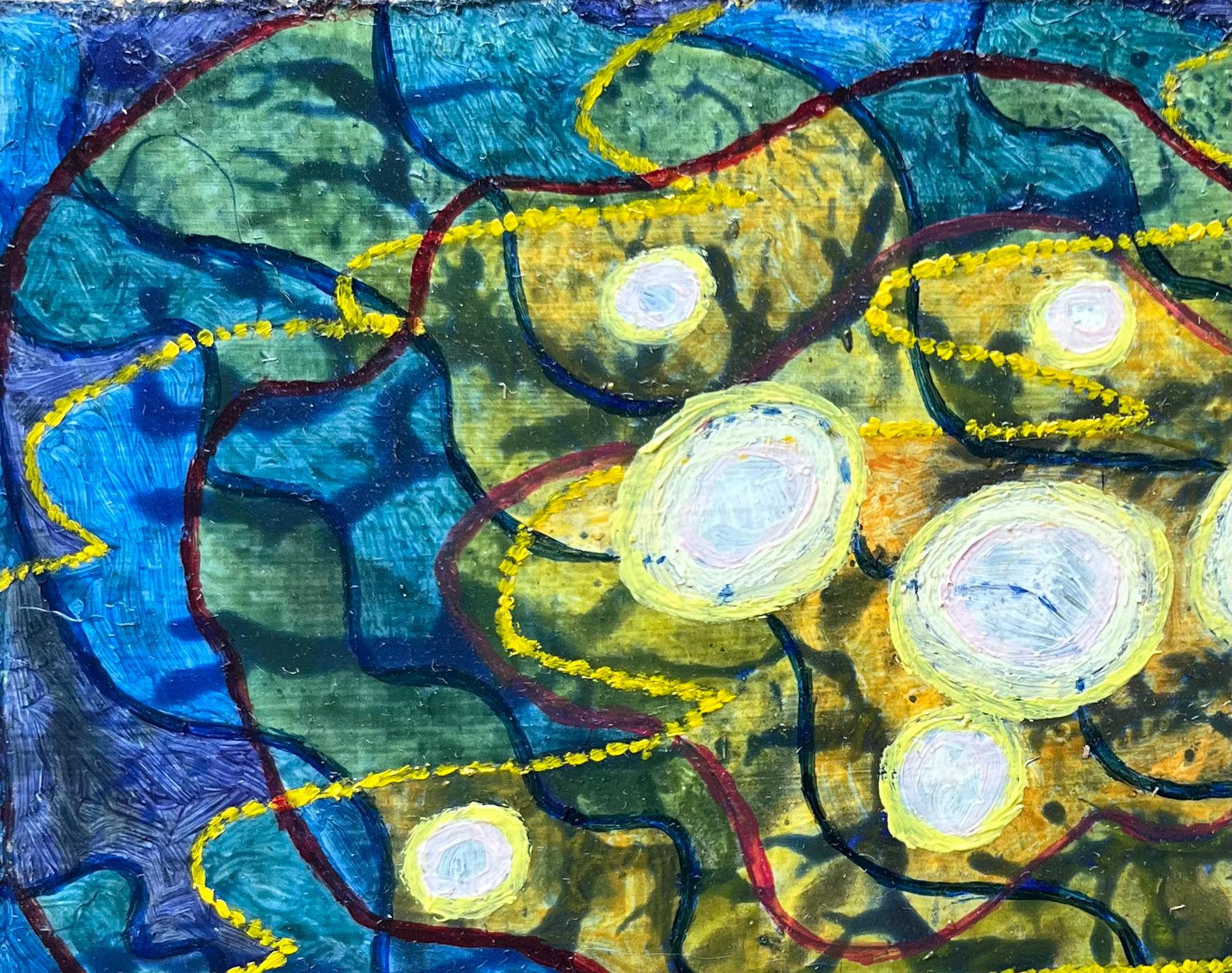 Pintura al óleo surrealista británica de los años 60 - 'Flotante 1': Orbes cósmicos y energía en venta 1