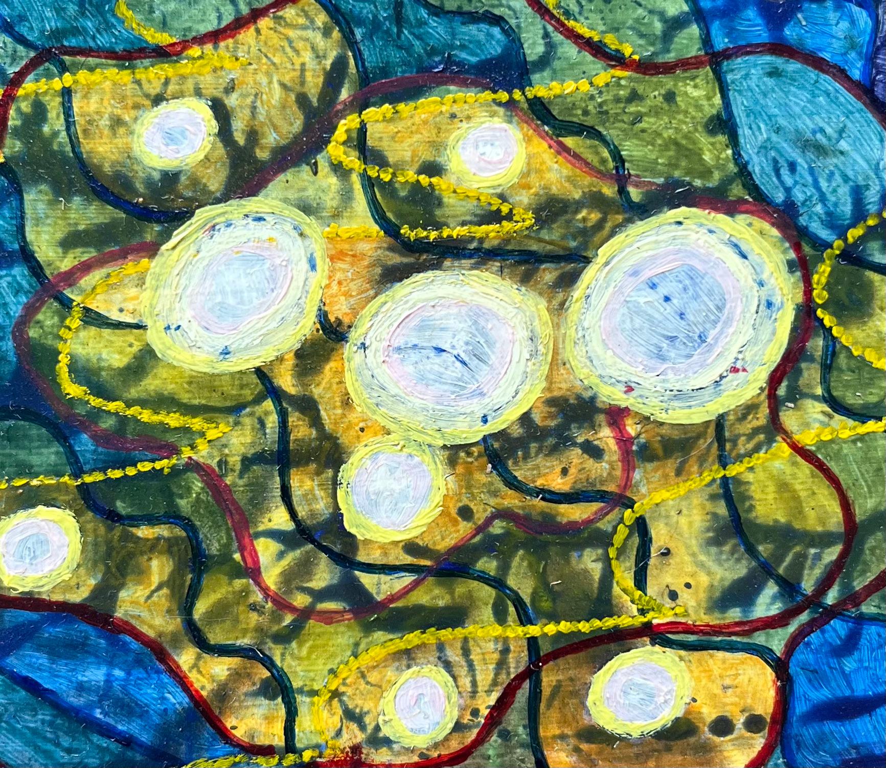 Pintura al óleo surrealista británica de los años 60 - 'Flotante 1': Orbes cósmicos y energía en venta 2