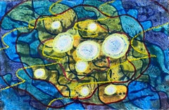 1960's British Surrealist Oil Painting - 'Floating 1': Cosmic Orbs and Energy