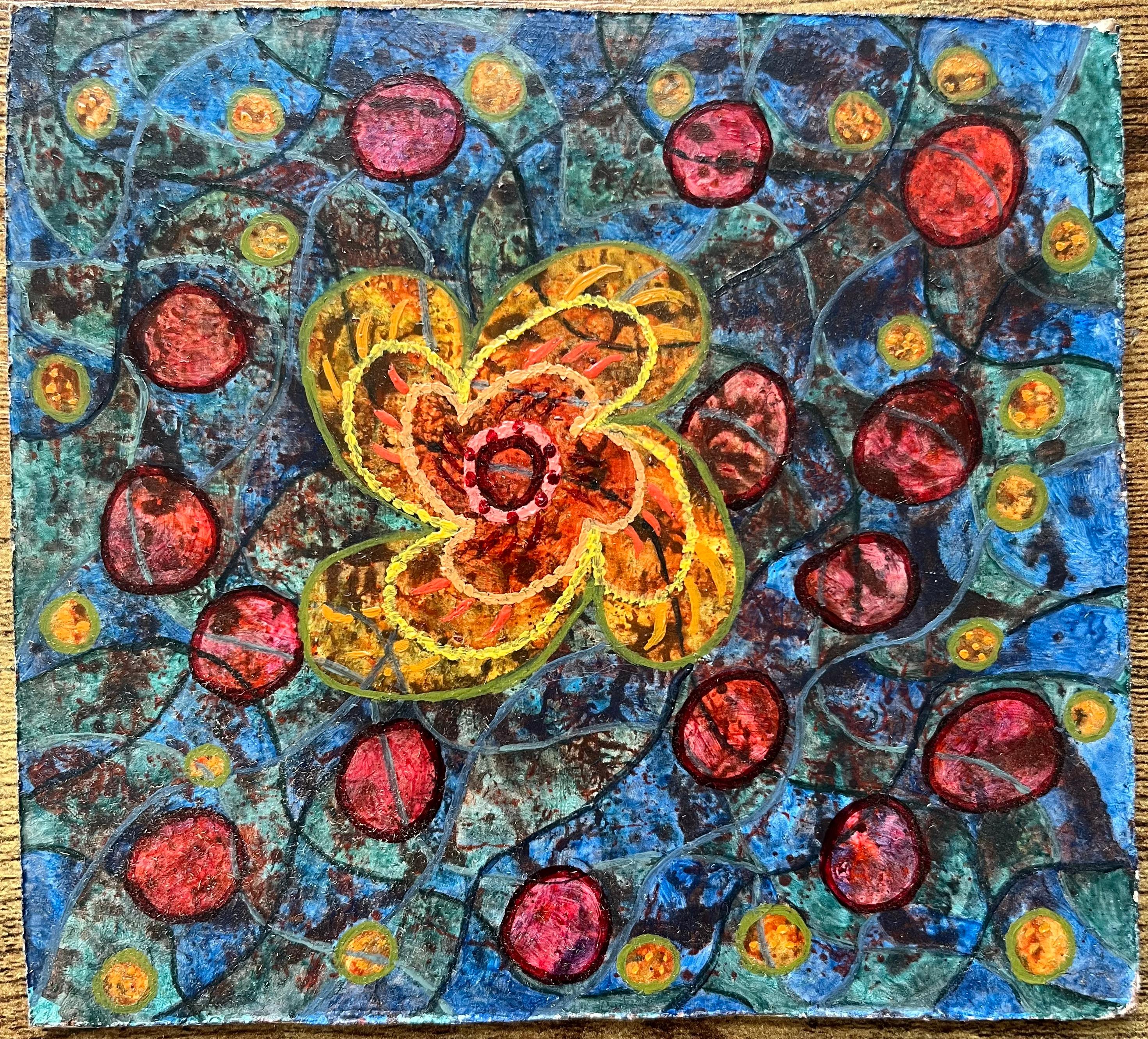 Pittura ad olio surrealista britannica degli anni '60 - Galleggiante: Composizione floreale astratta - Painting di Elvic Steele