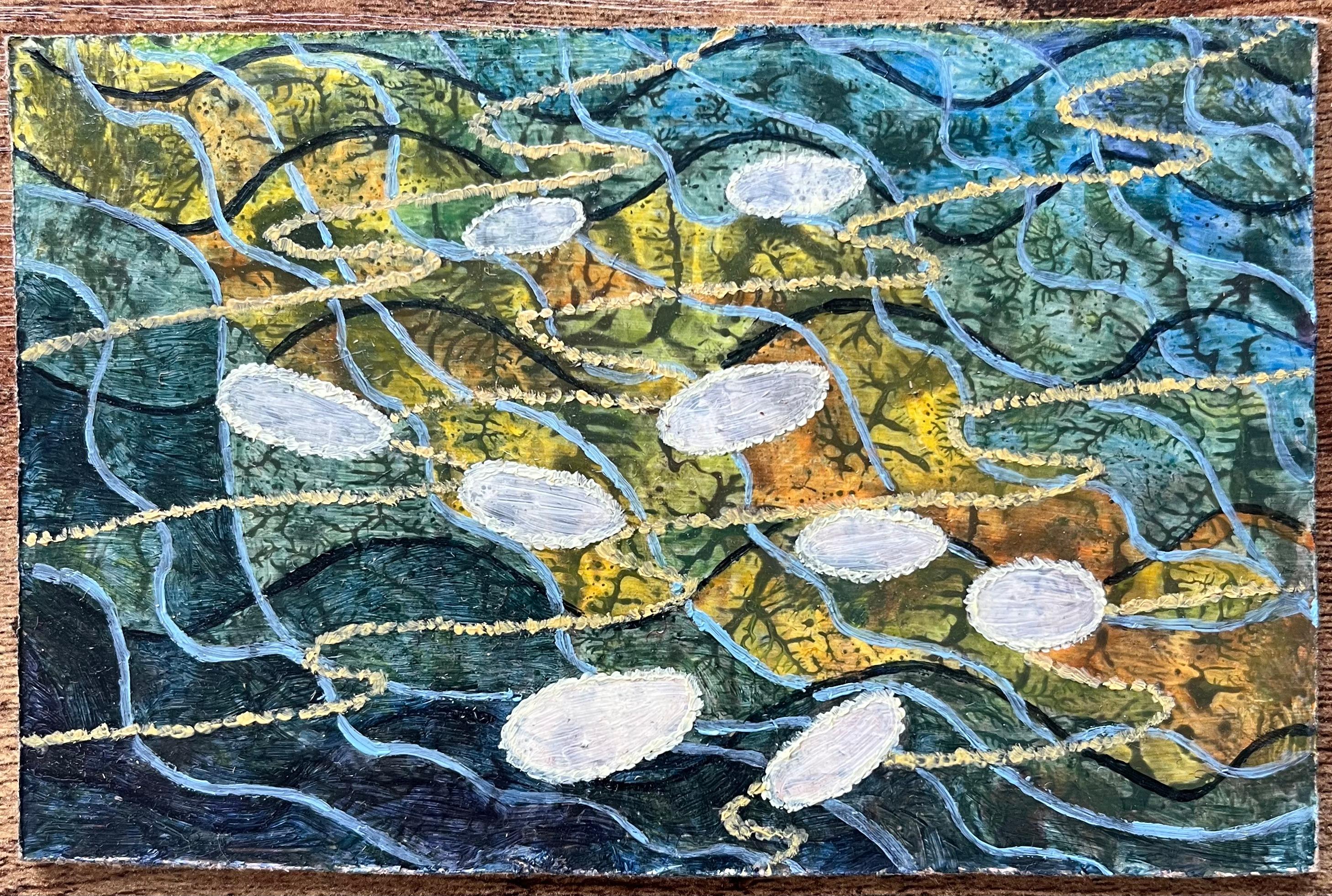 Pittura a olio surrealista britannica degli anni '60 - astratta 