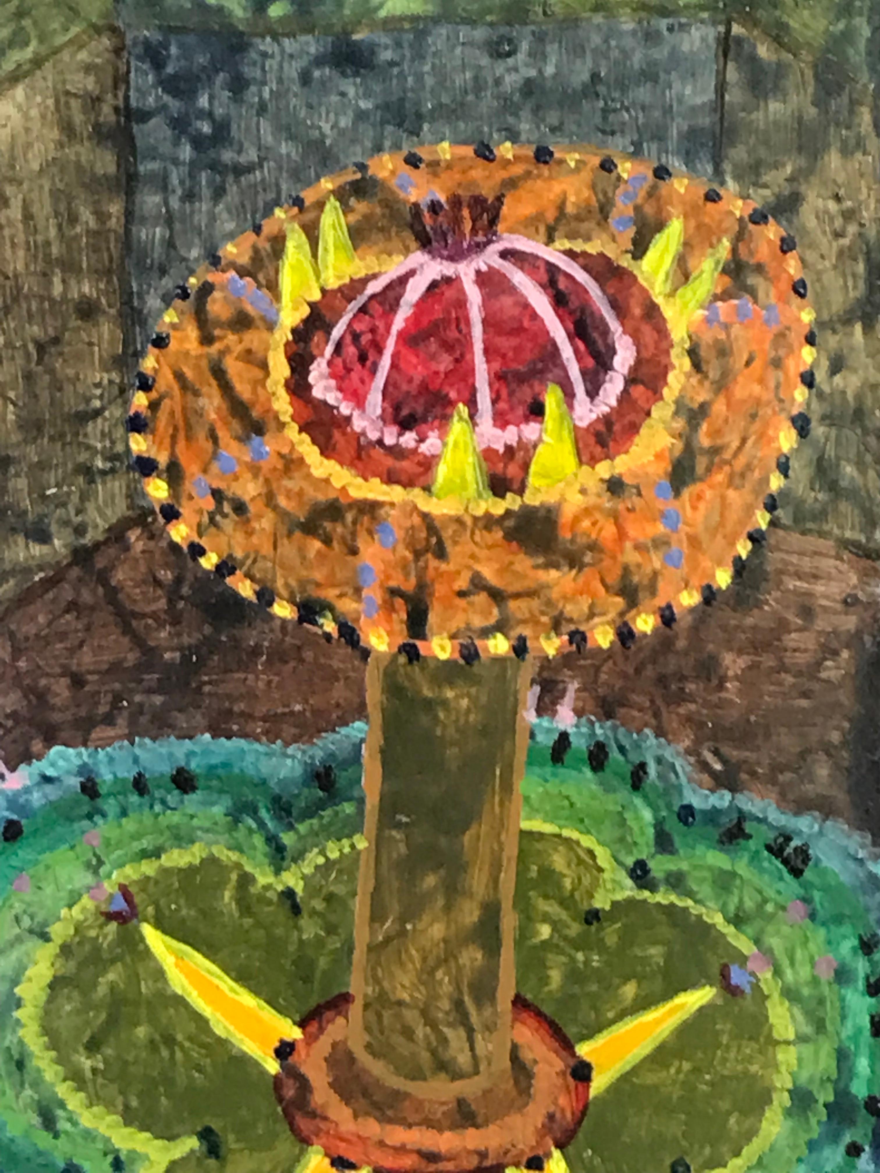 Pittura ad olio surrealista britannica degli anni '60 - 'Flower Top' astratto - Painting di Elvic Steele