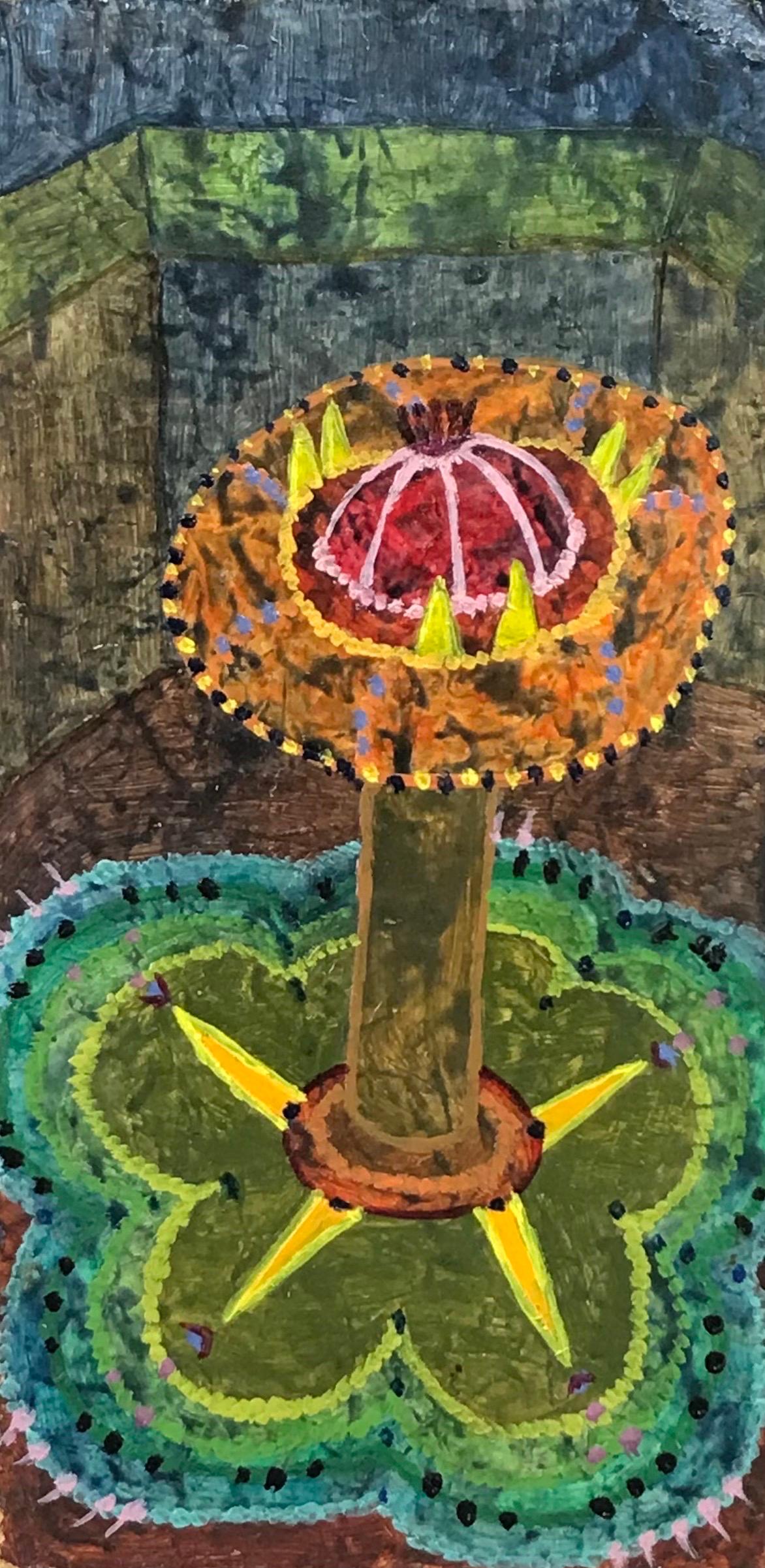 Abstract Painting di Elvic Steele - Pittura ad olio surrealista britannica degli anni '60 - 'Flower Top' astratto