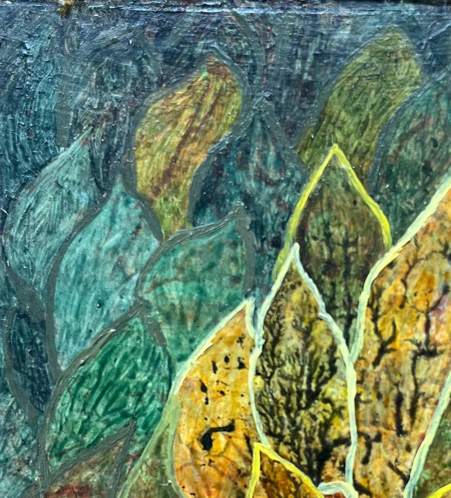 Titolo: Pittura ad olio surrealista britannica degli anni '60 - Studio astratto sul fogliame
Mezzo: Olio su tavola, senza cornice
Dimensioni: 4 altezza x 3,5 larghezza
Condizioni: Buono 
Provenienza: tutti i quadri che abbiamo di questo artista