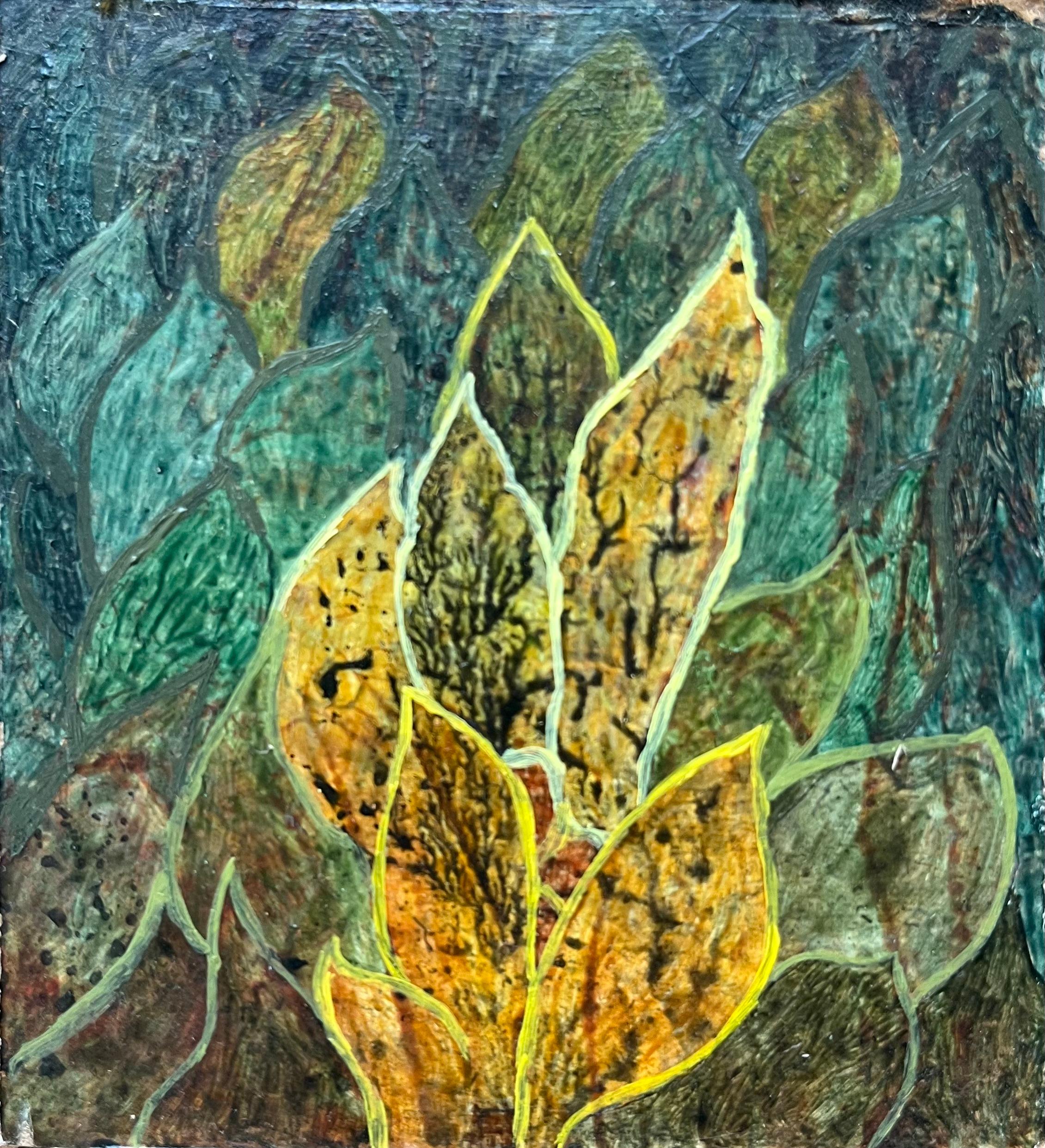 Abstract Painting di Elvic Steele - Pittura ad olio surrealista britannica degli anni '60 - Studio astratto "Foliage
