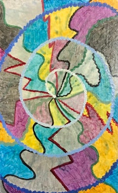 1960's British Surrealist Oil Painting - 'From The Centre' Colourful Swirl