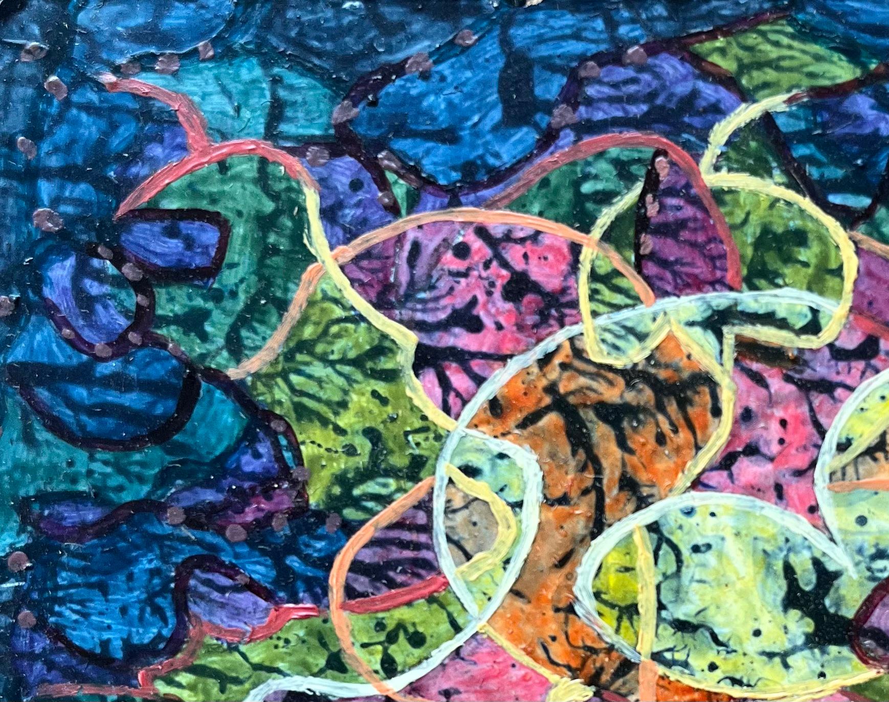 Titolo: Pittura ad olio surrealista britannica degli anni '60 - 'Luci del giardino' astratto
Artista: Elvic Steele
Mezzo: Olio su tavola, senza cornice
Dimensioni: 3 altezza x 4,5 larghezza
Condizioni: Buono 
Provenienza: tutti i quadri che abbiamo