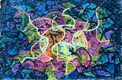 Pittura a olio surrealista britannica degli anni '60 - 'Luci del giardino' astratta