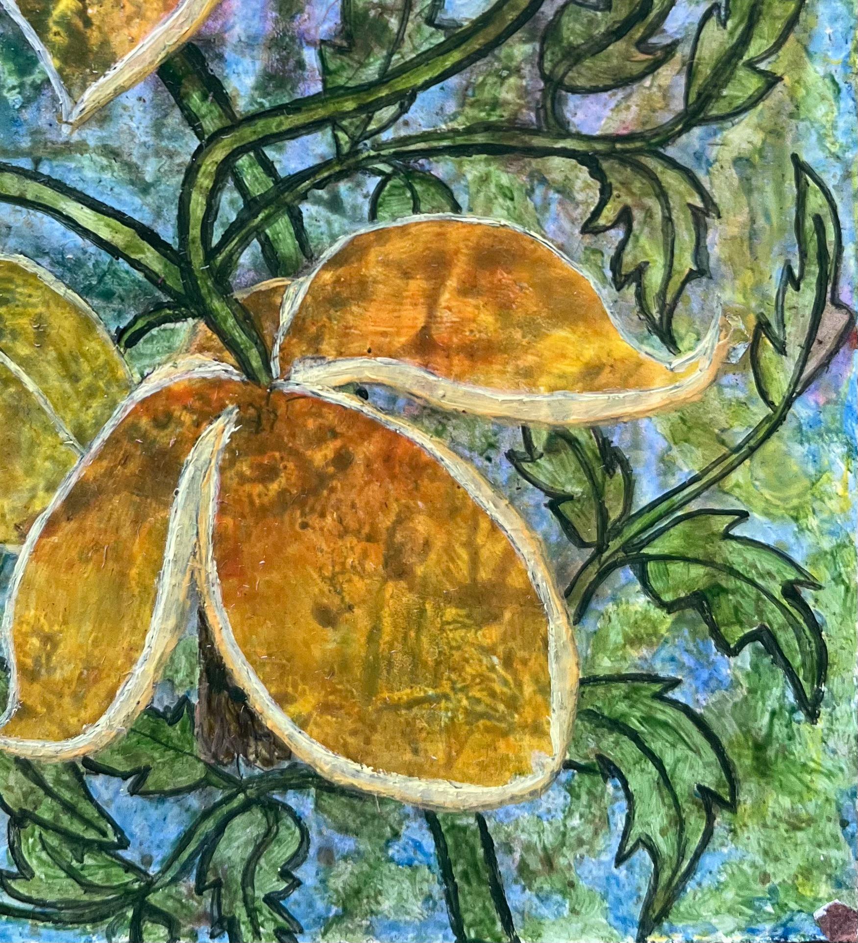 Britisches surrealistisches Ölgemälde aus den 1960er Jahren - Goldene Blüten in grünem Wachstum (Surrealismus), Painting, von Elvic Steele