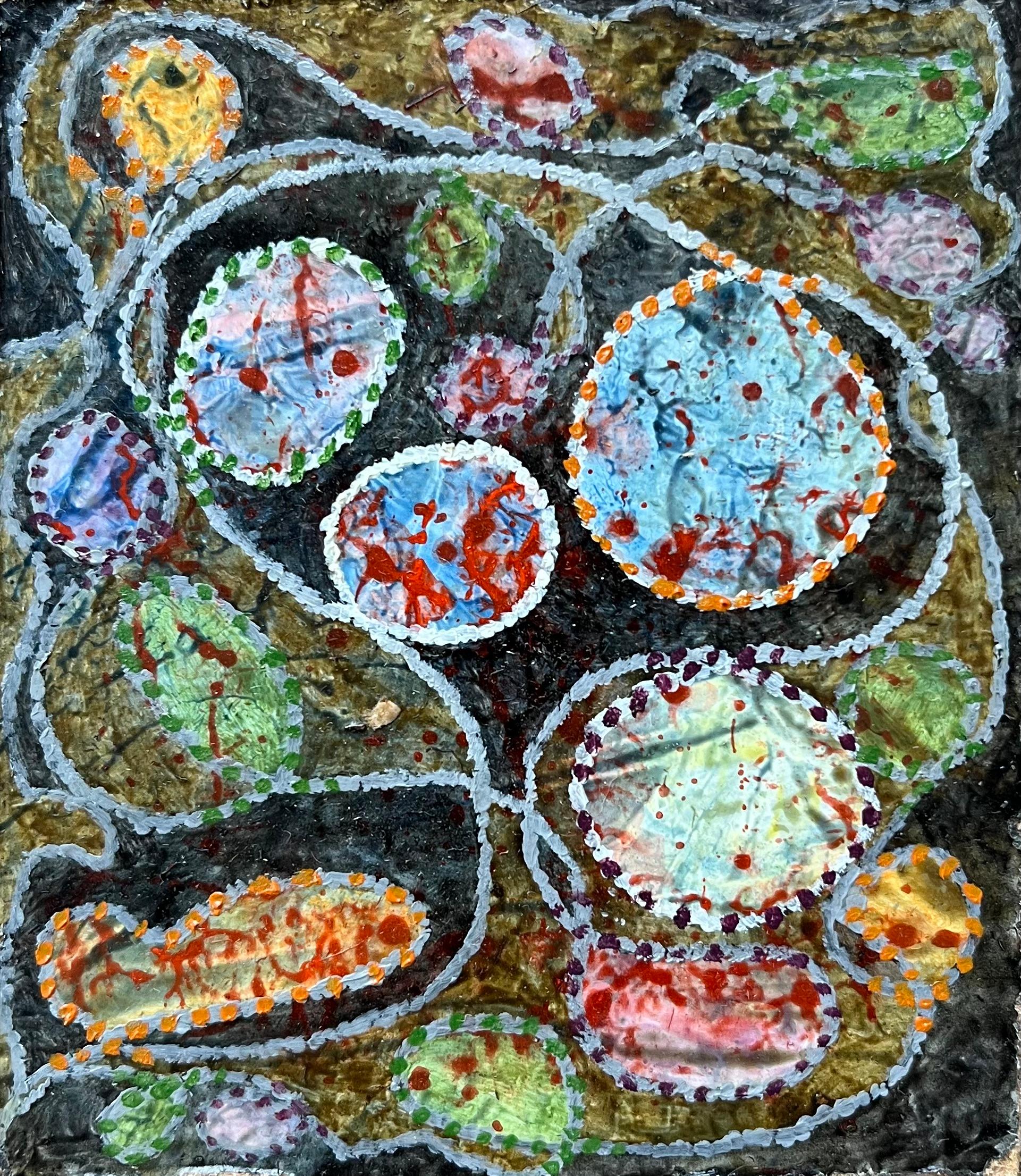 Abstract Painting di Elvic Steele - Pittura ad olio surrealista britannica degli anni '60 - "Hoop-la for Prizes" (Hoop-la per i premi)