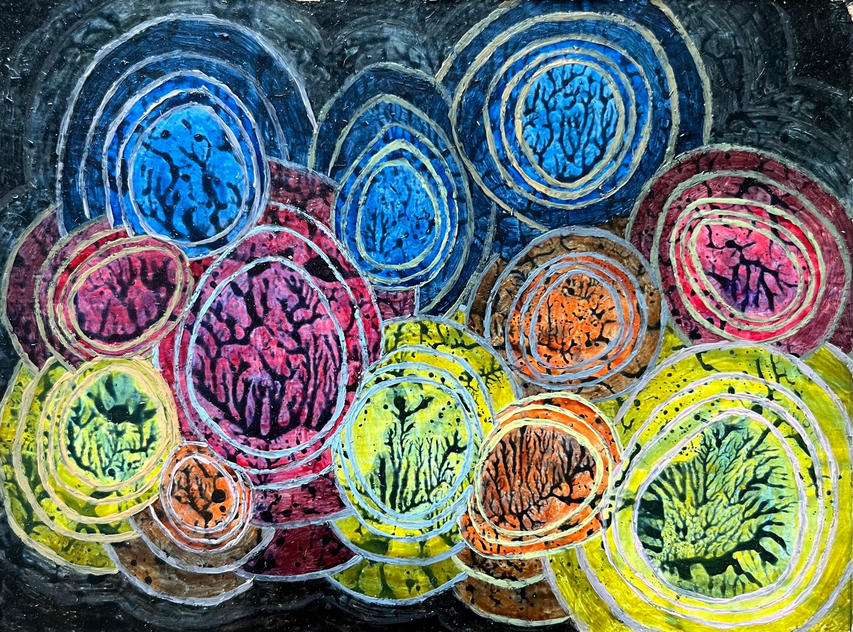 Abstract Painting di Elvic Steele - Pittura ad olio surrealista britannica degli anni '60 -  Speranze fragili come uova