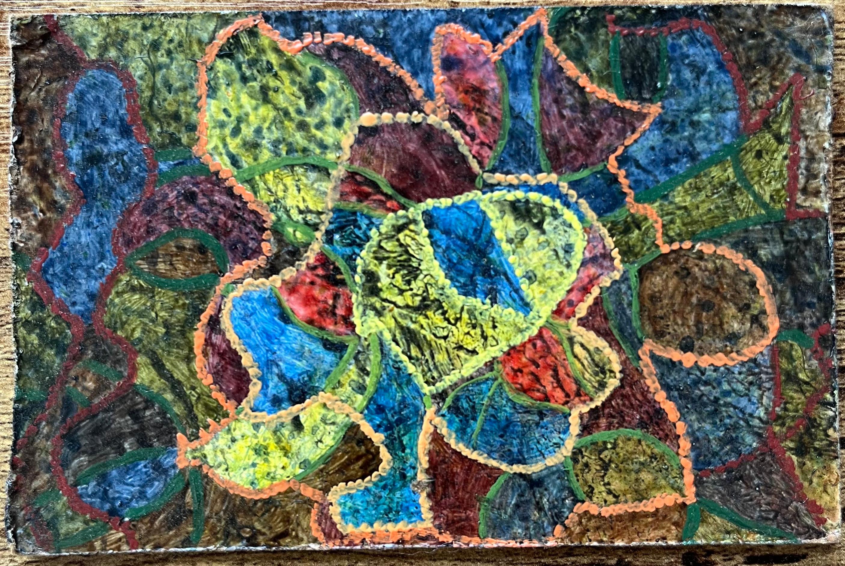 1960's British Surrealist Oil Painting - Interwoven Colorful Form Abstract Study - Black Abstract Painting by Elvic Steele