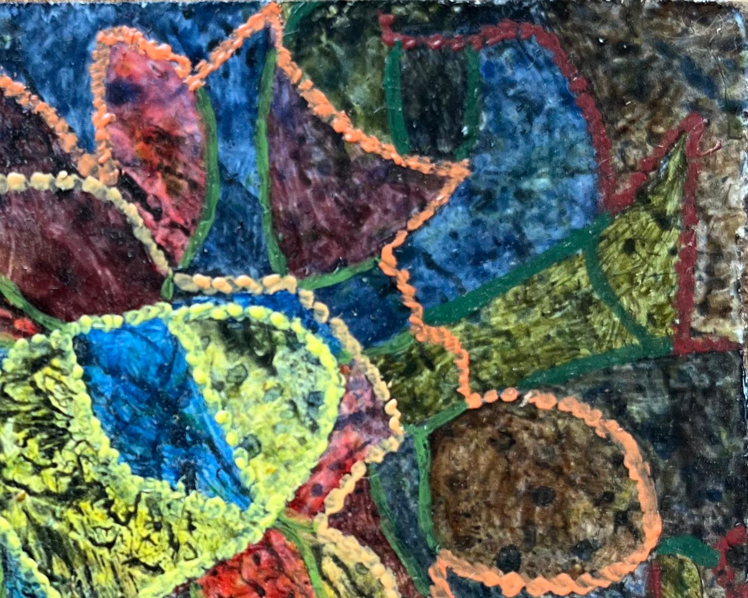 1960's British Surrealist Oil Painting - Interwoven Colorful Form Abstract Study For Sale 1