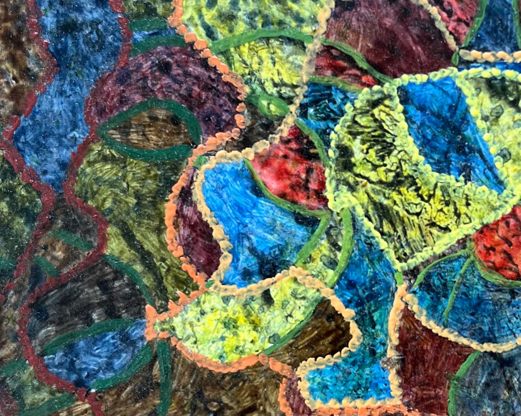 1960's British Surrealist Oil Painting - Interwoven Colorful Form Abstract Study For Sale 2