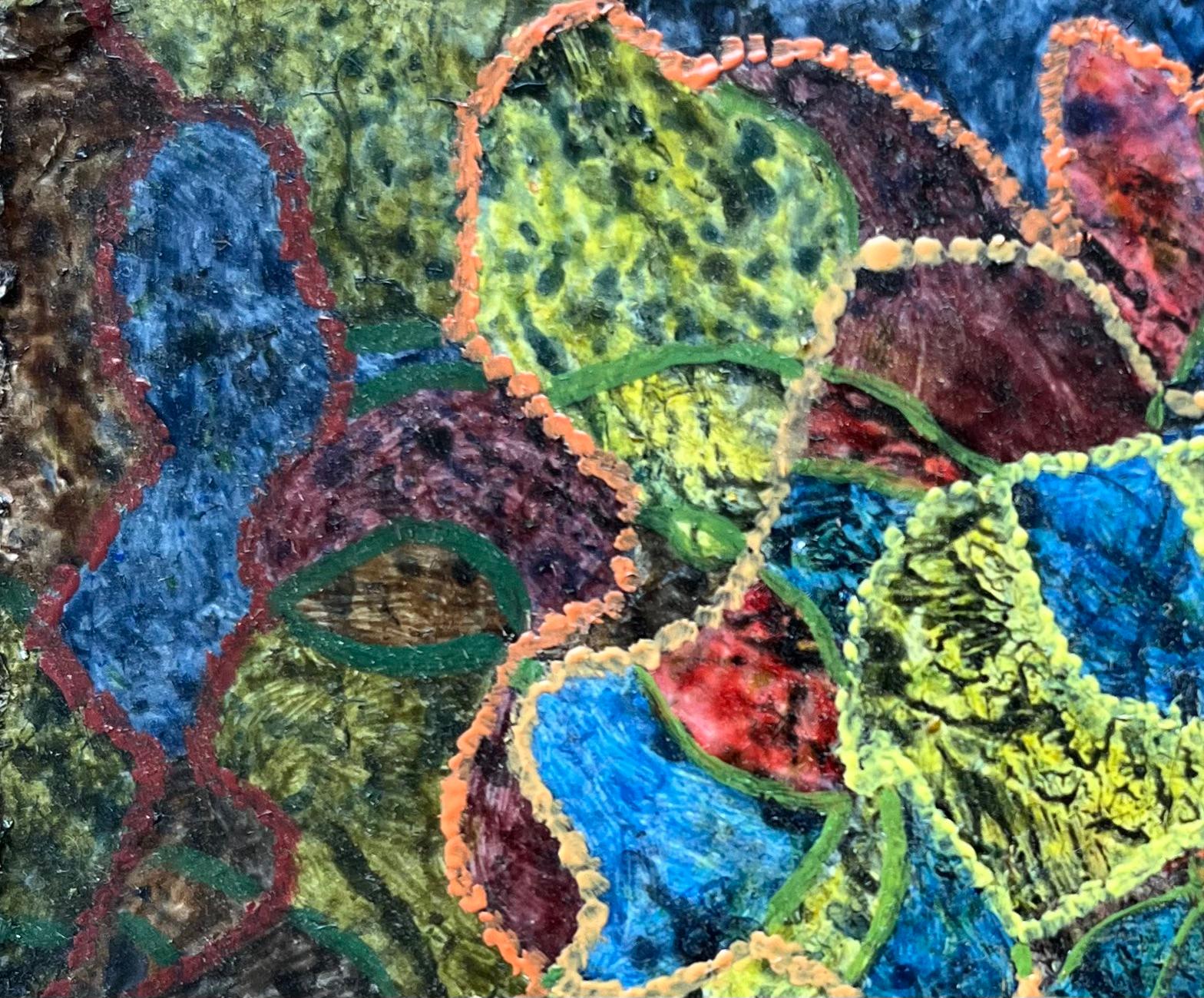 1960's British Surrealist Oil Painting - Interwoven Colorful Form Abstract Study For Sale 3