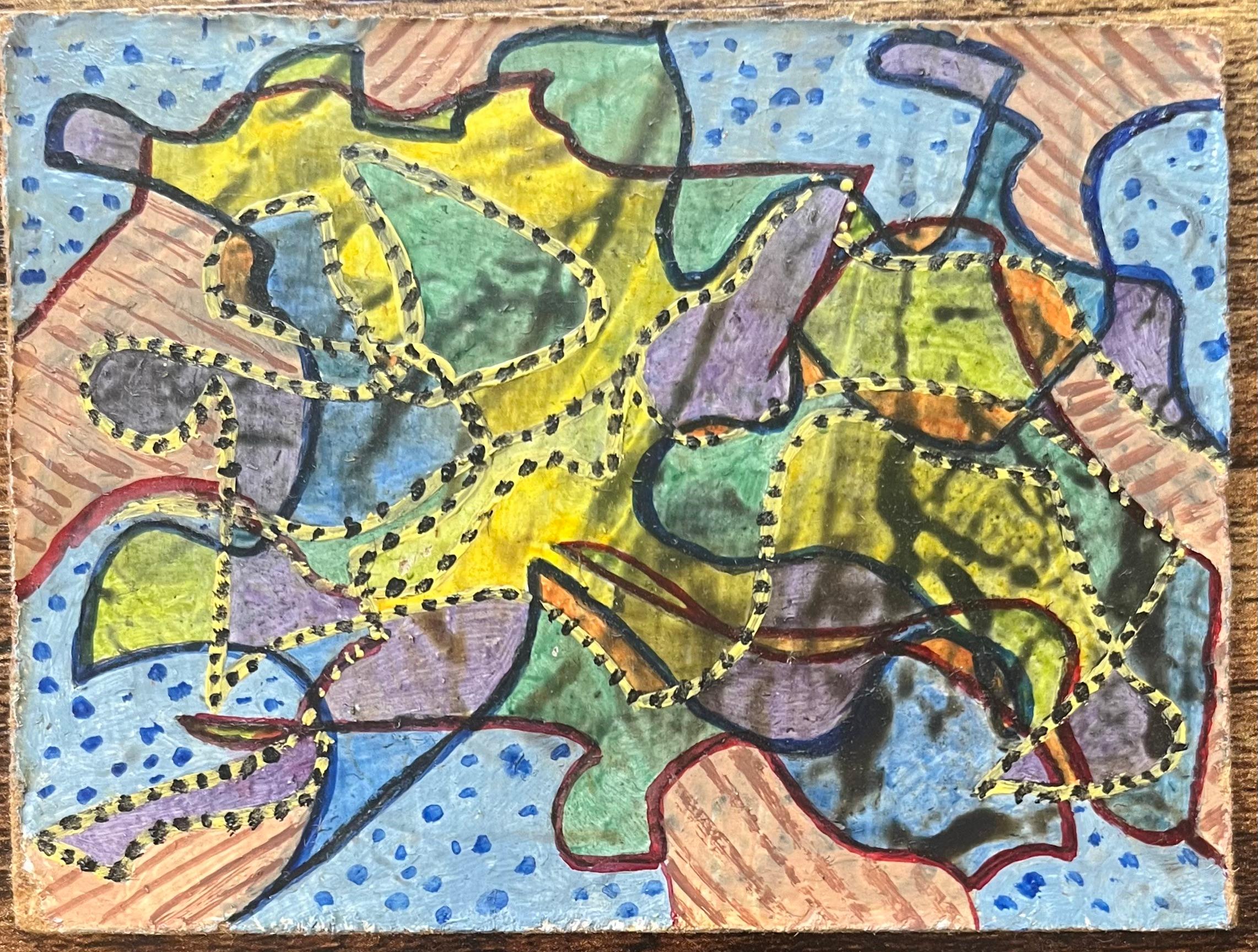 1960's British Surrealist Oil Painting - Interwoven Pathways and Patterns - Gray Abstract Painting by Elvic Steele